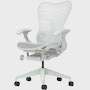Front angle view of a Mirra 2 chair with a Butterfly back in alpine and a silver alloy base.