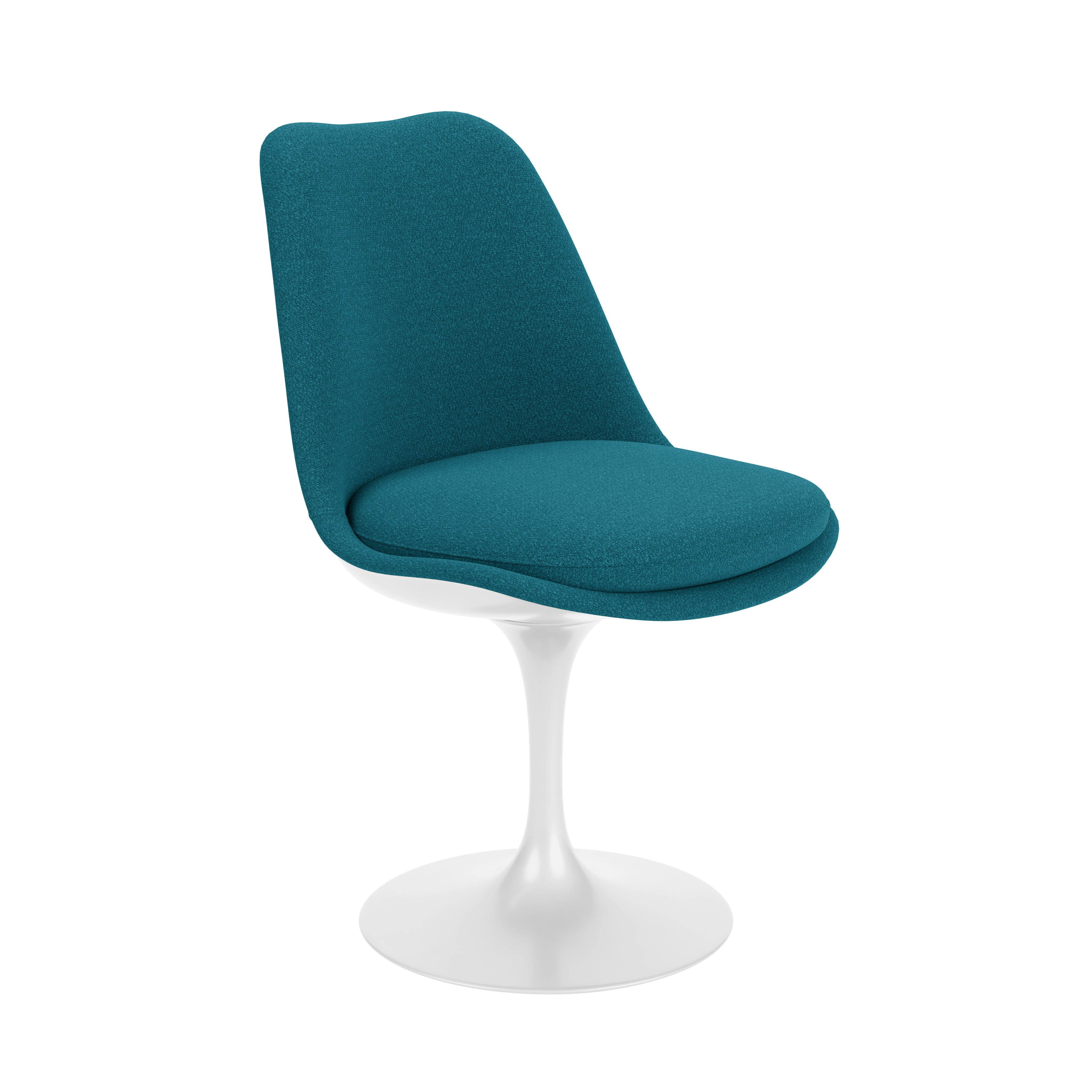 Saarinen Tulip Side Chair - Side Chair, Full Cover, Swivel, Knoll Boucle, Aegean, White