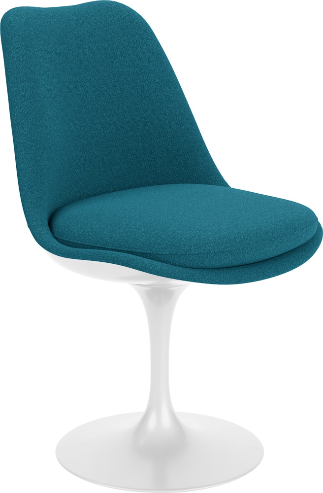 Saarinen Tulip Side Chair - Side Chair, Full Cover, Swivel, Knoll Boucle, Aegean, White
