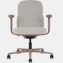 Front view of a mid-back Asari chair by Herman Miller in light brown with height adjustable arms.