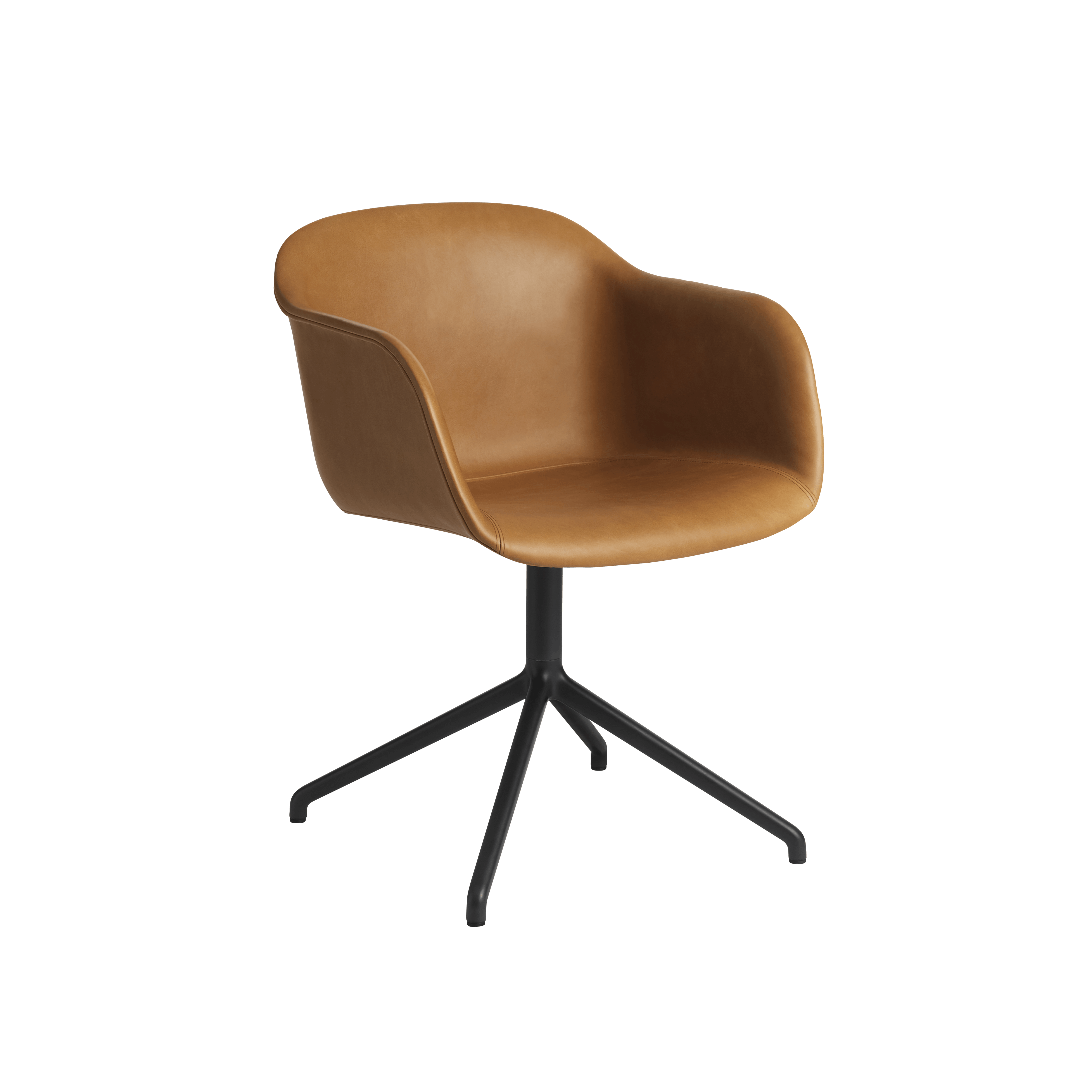 Fiber Swivel Chair - Armchair,  Refine Leather,  Cognac,  Black Tube