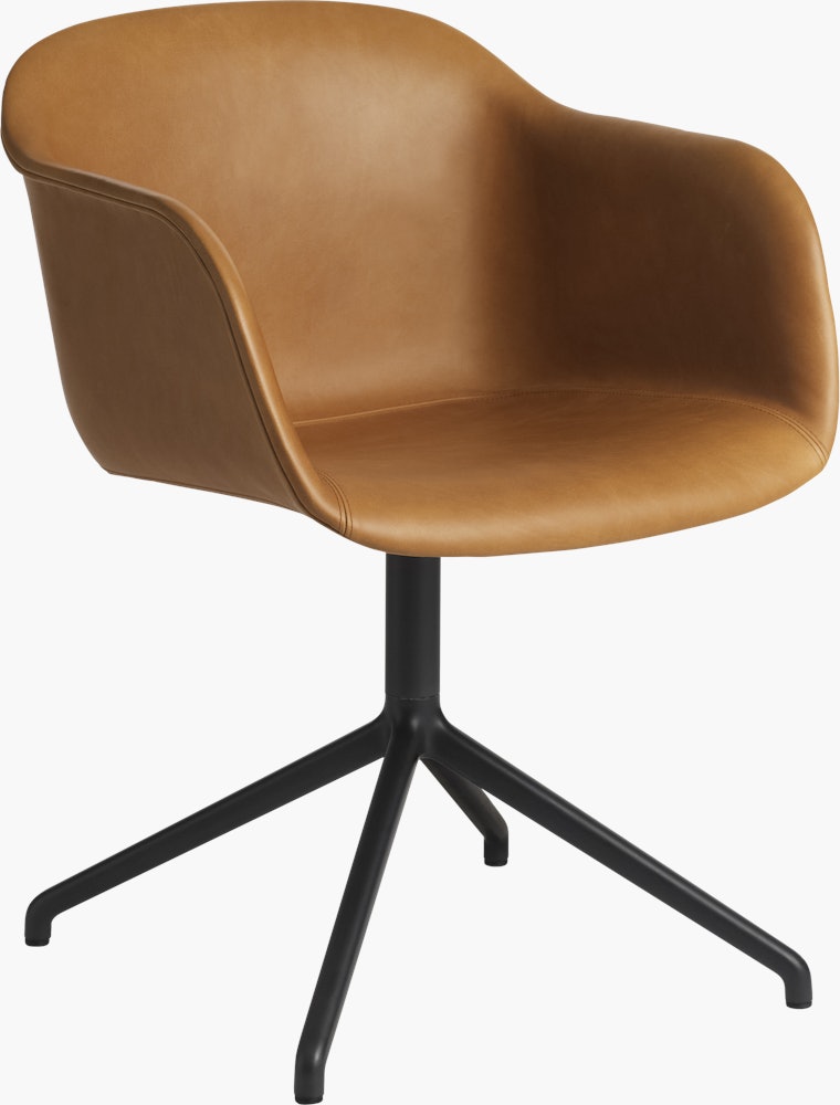 Fiber Swivel Chair - Armchair,  Refine Leather,  Cognac,  Black Tube
