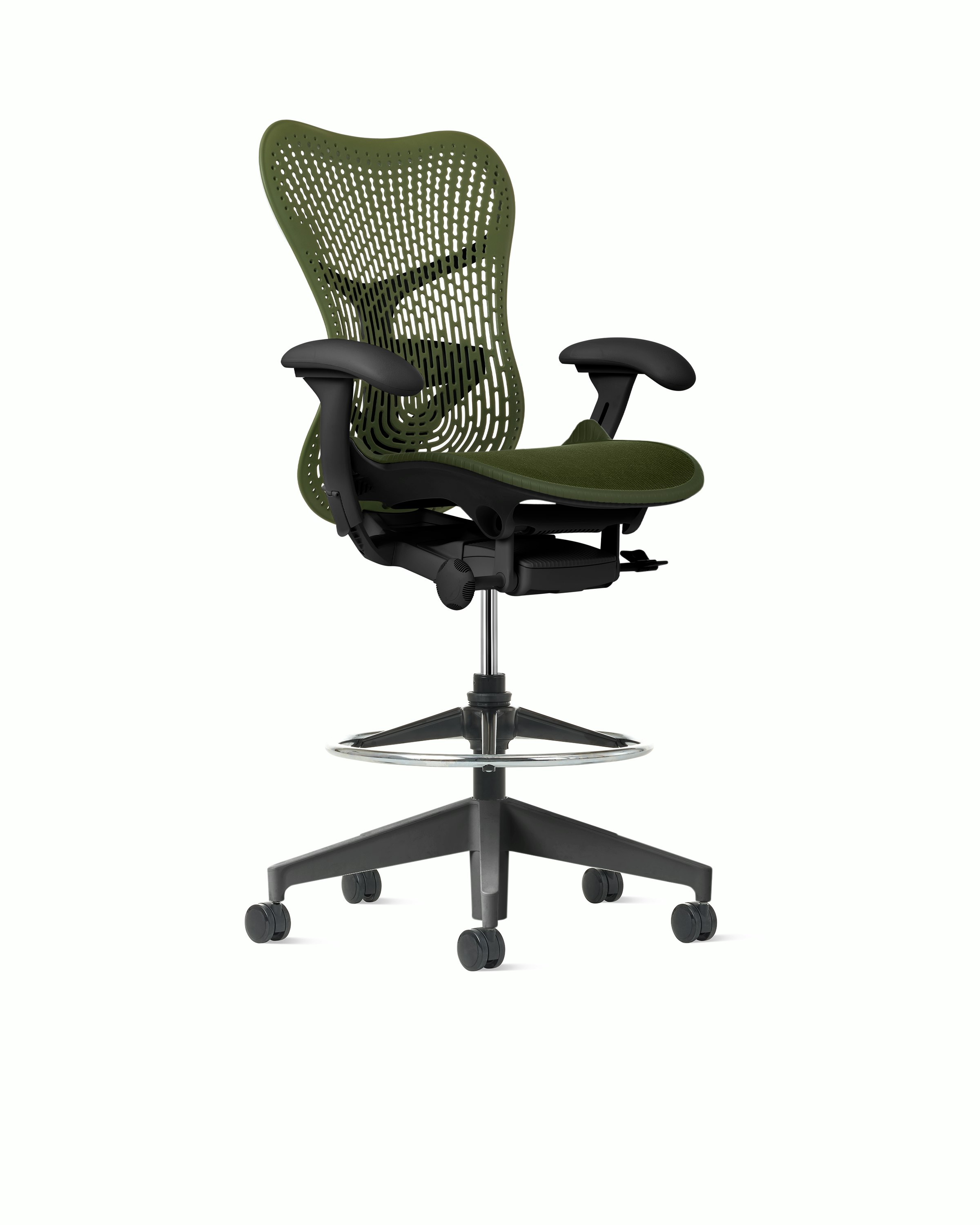 Mirra 2 Stool in Graphite with Olive Triflex Suspension and Fixed seat