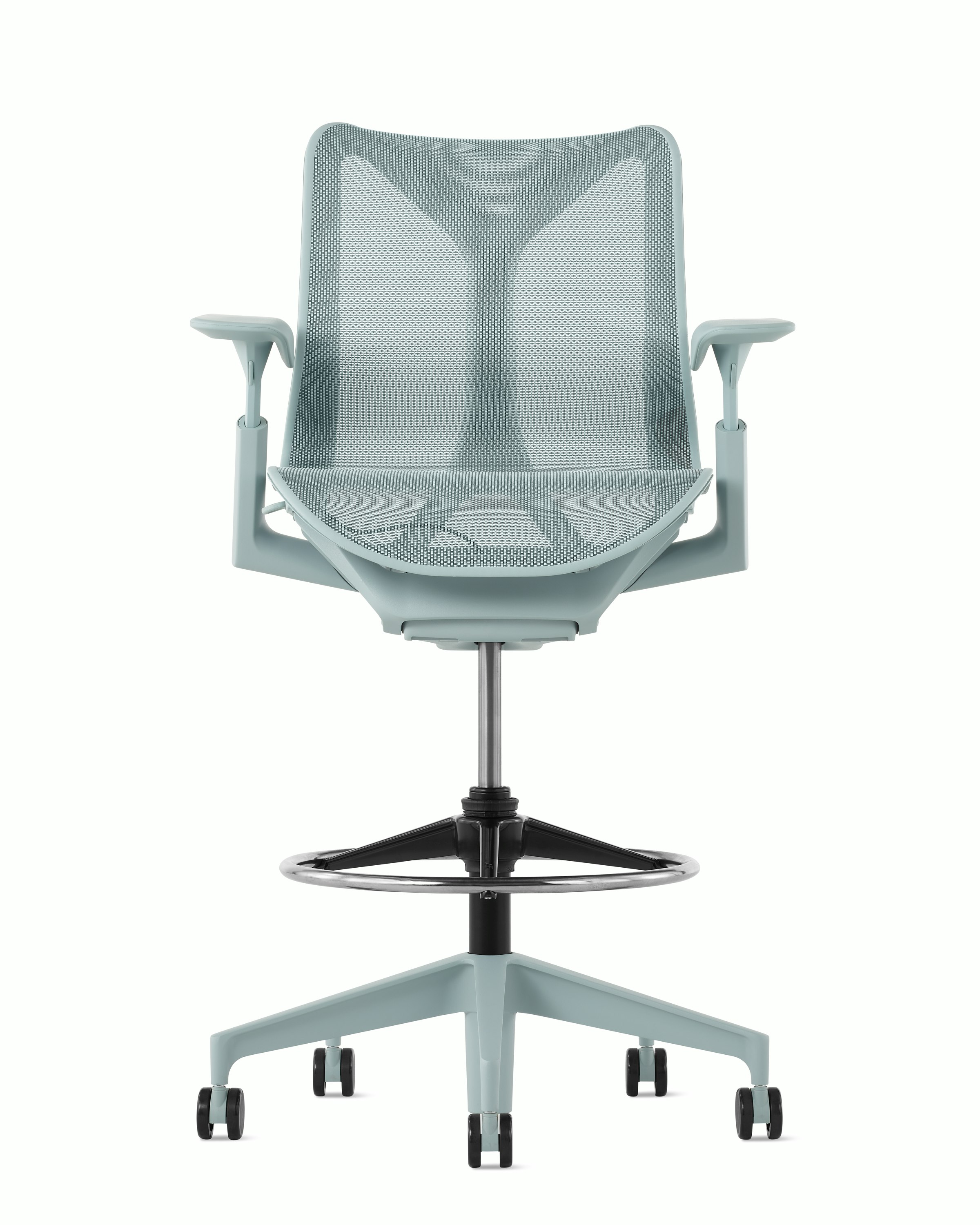 A glacier&nbsp;Cosm Stool with height-adjustable arms.