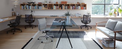 Baguette Table as desk with Eames Aluminbum group