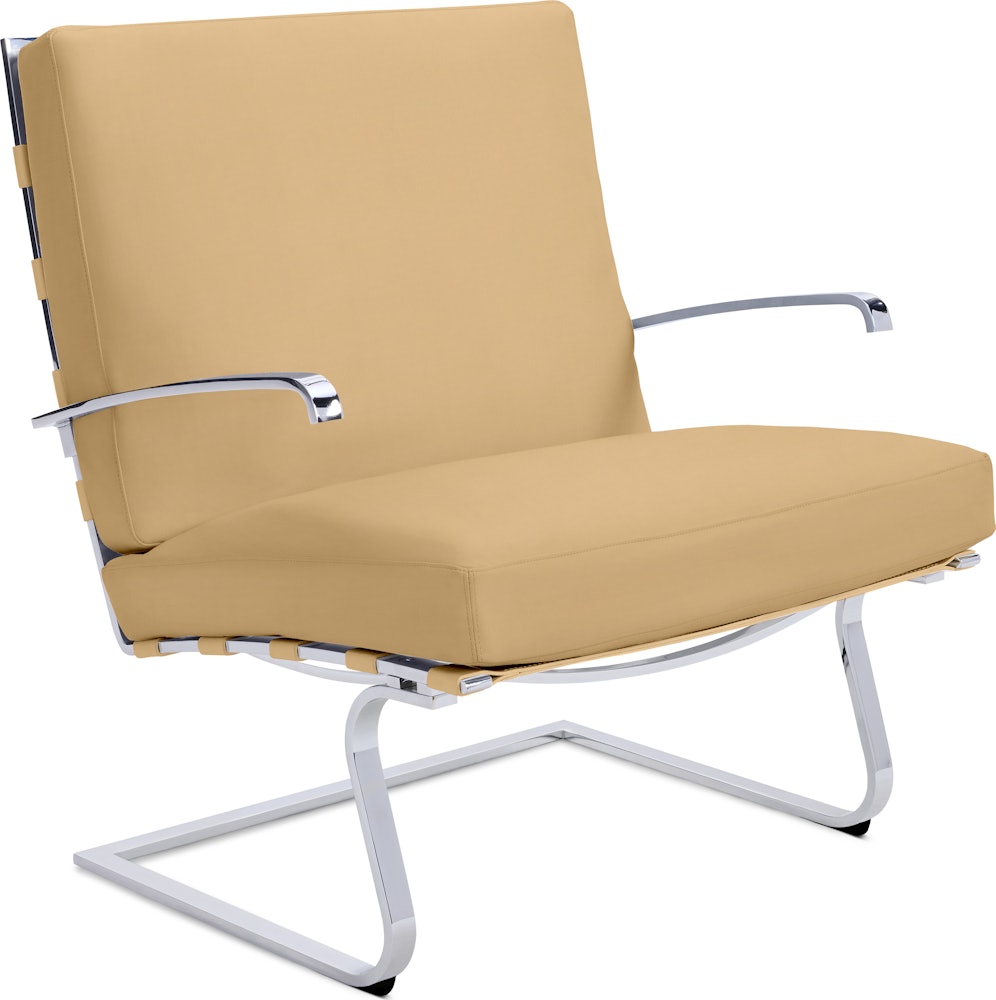 Tugendhat Chair in Volo Leather,  Vanilla with belting in Volo Leather,  Vanilla and chrome frame