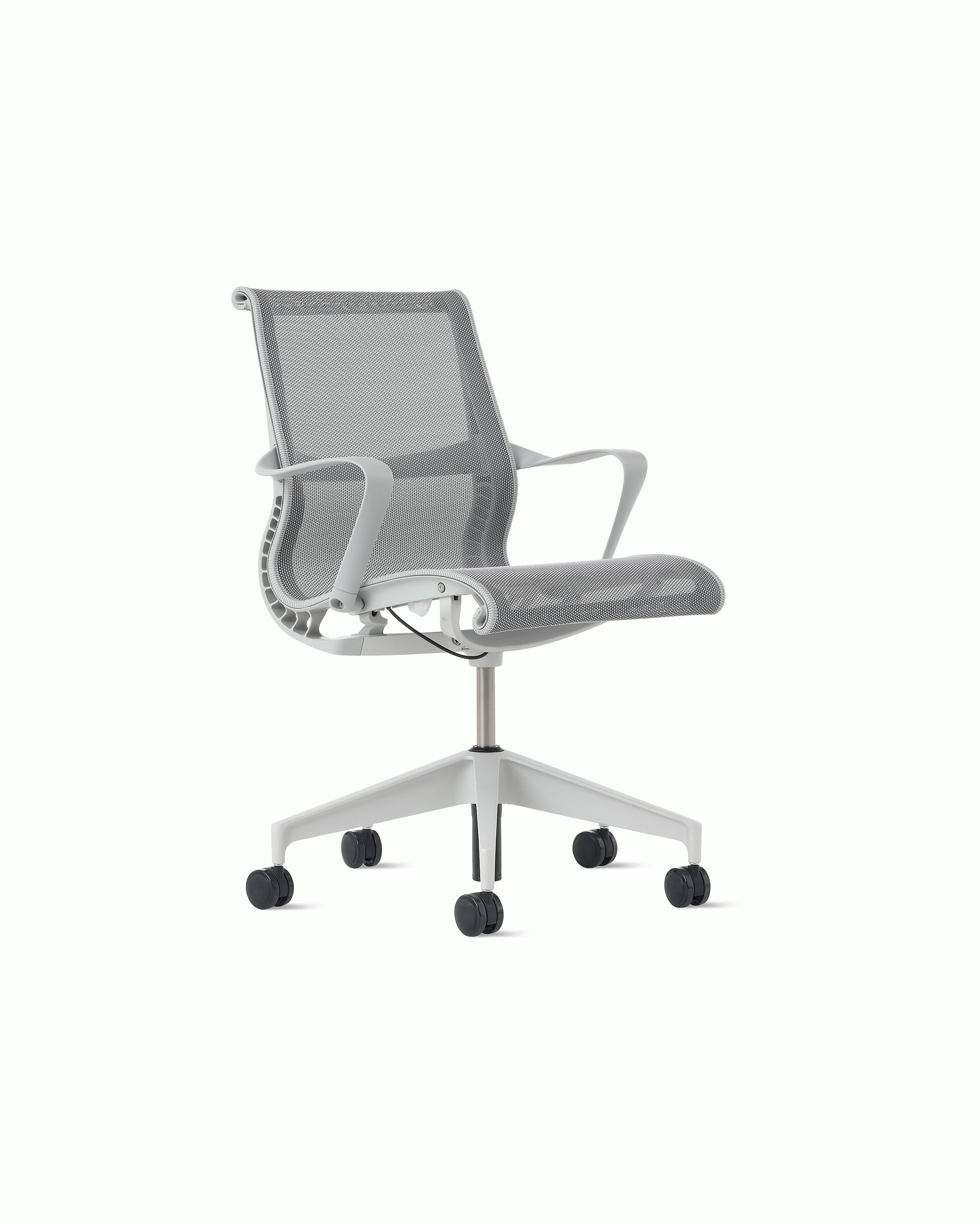 Front angle view of a Setu chair in light grey.