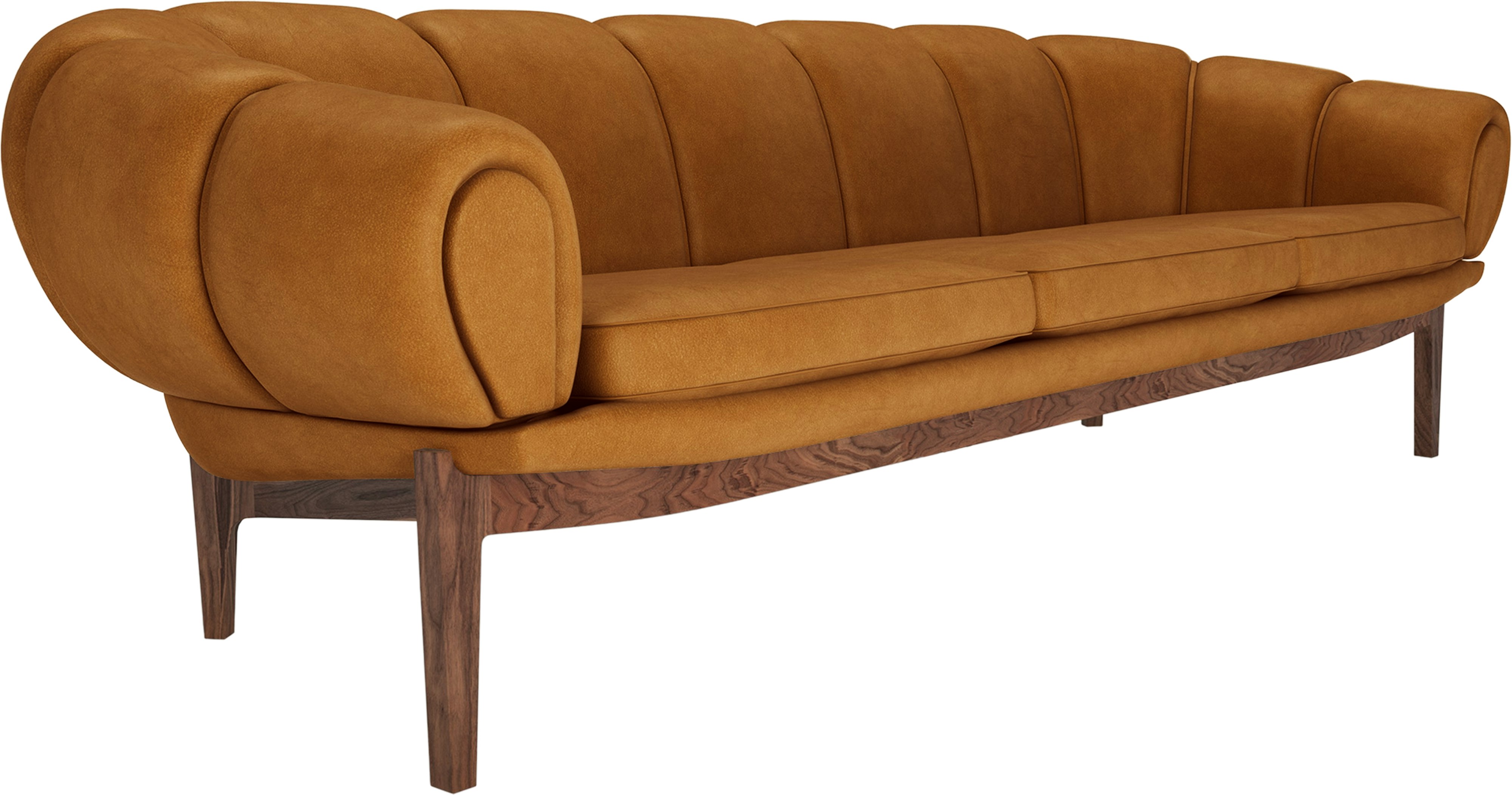 Croissant Sofa in Cuoio Chamois Leather and Oiled Walnut frame