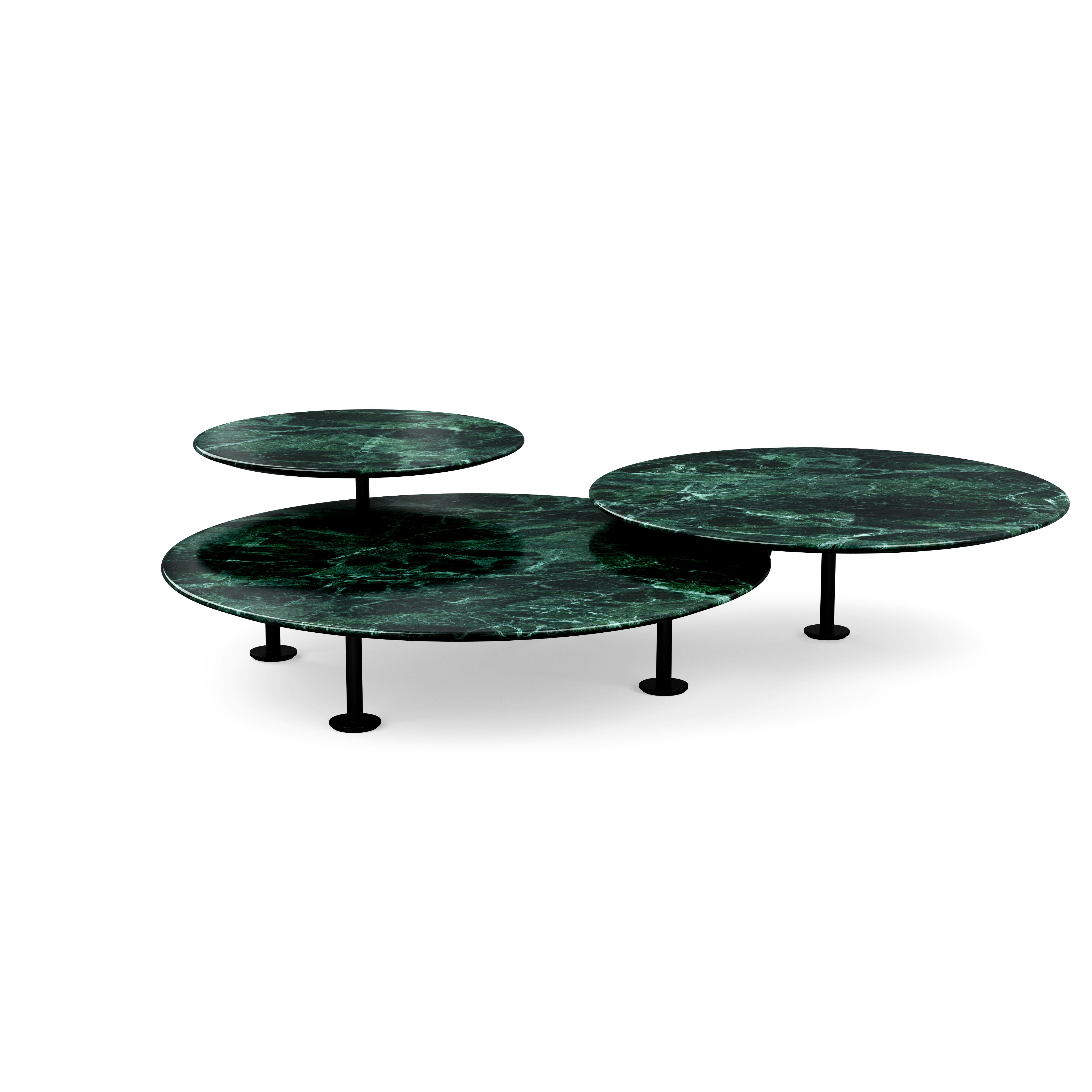 Grasshopper Triple-Top Coffee Table - Marble, Polished Verdi Alpi, Black