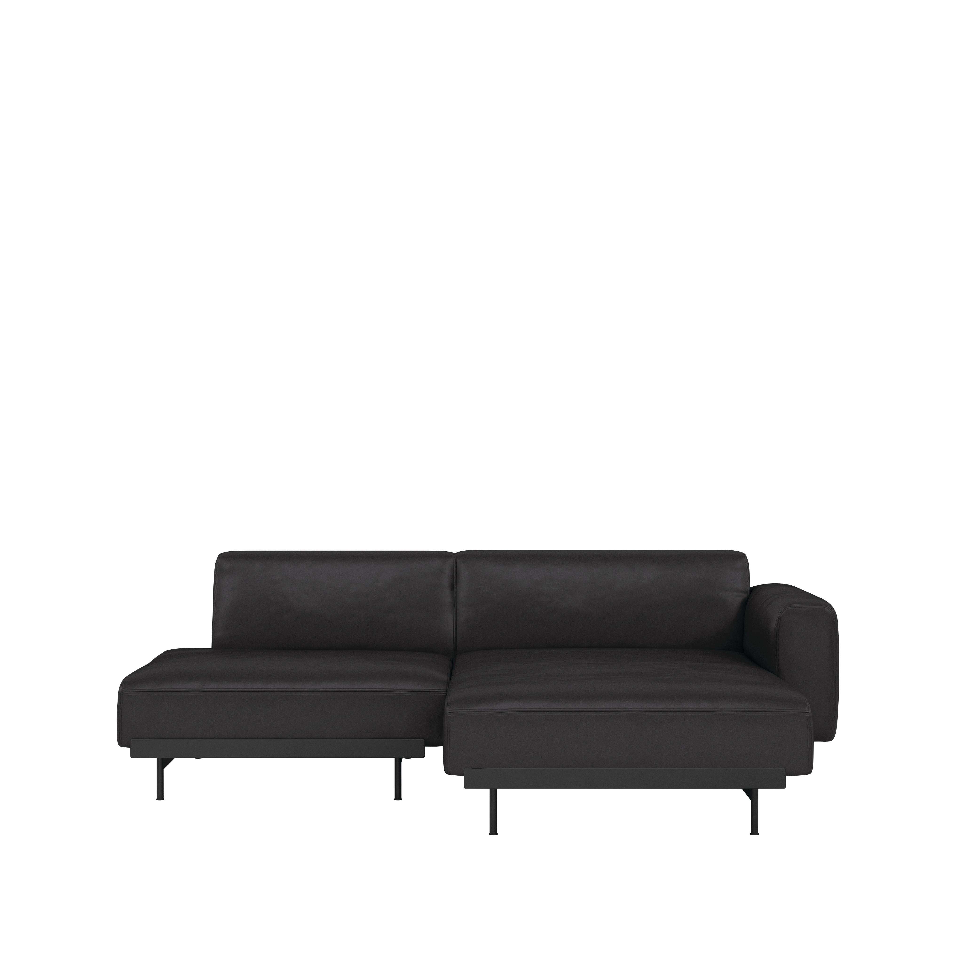 In Situ Sectional - One Arm Chaise,  Right,  2 Seater,  Refine Leather,  Black,  Black