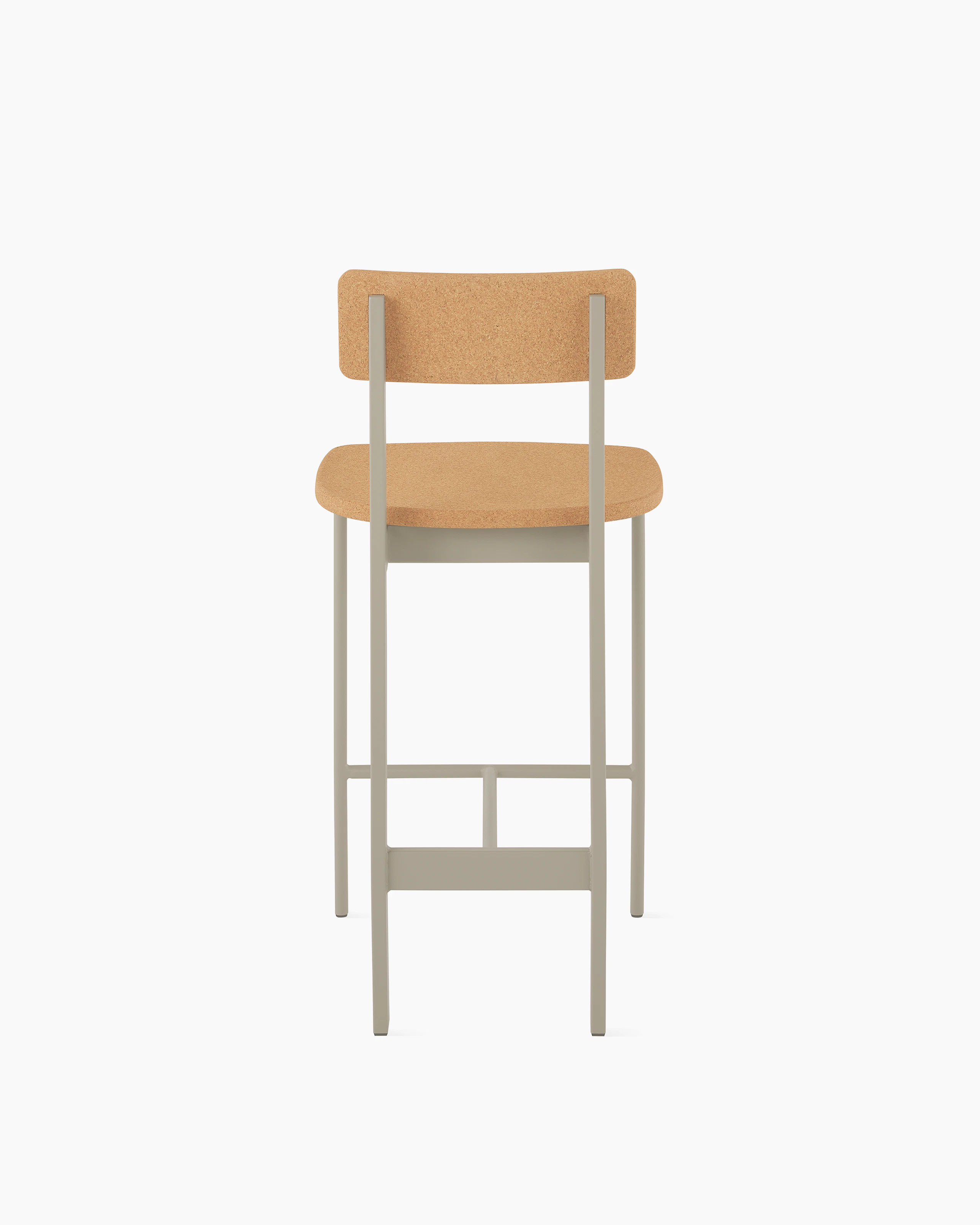 A counter height Betwixt Stool with cork seat and backrest, with a grey frame.