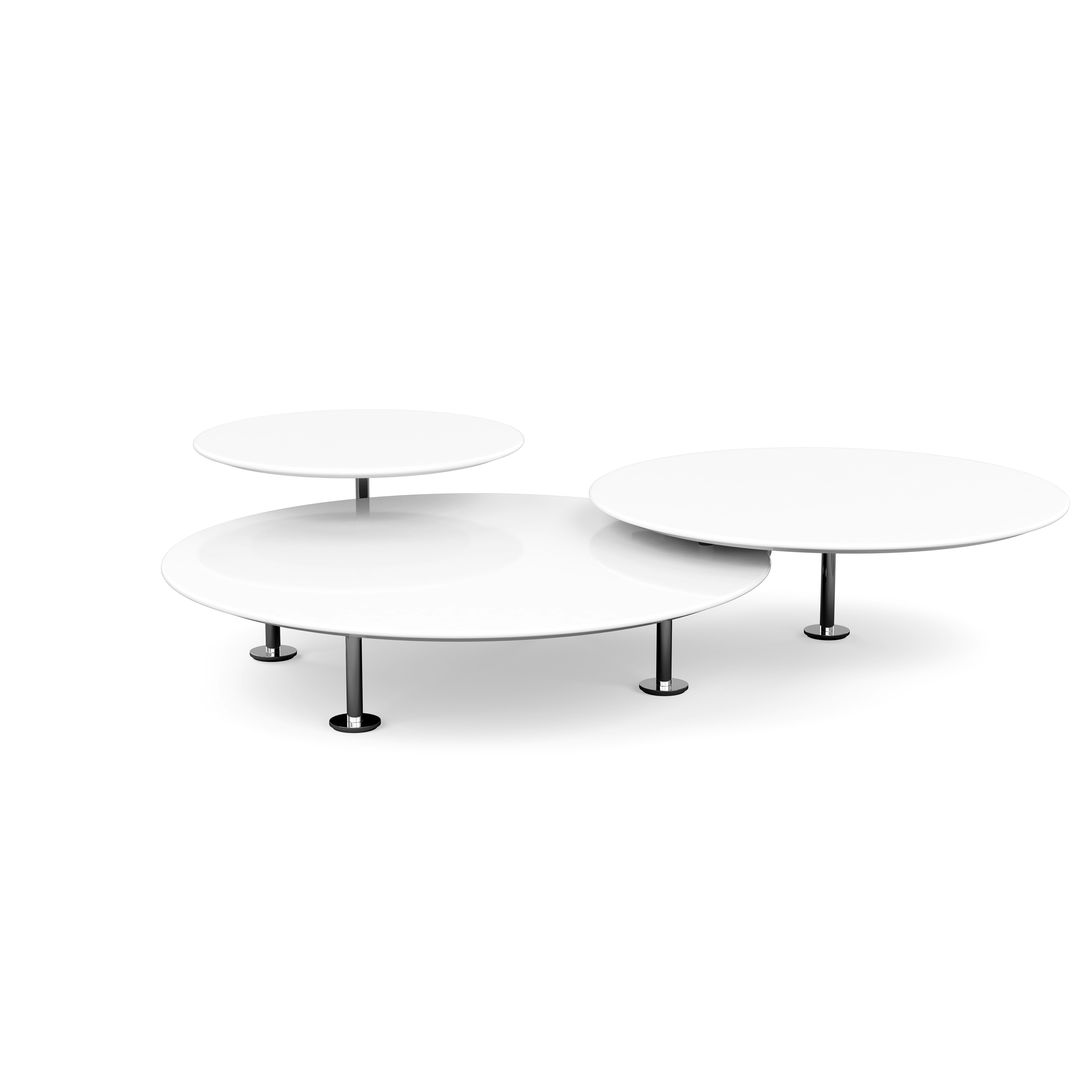 Grasshopper Triple-Top Coffee Table - Laminate, White, Polished Chrome