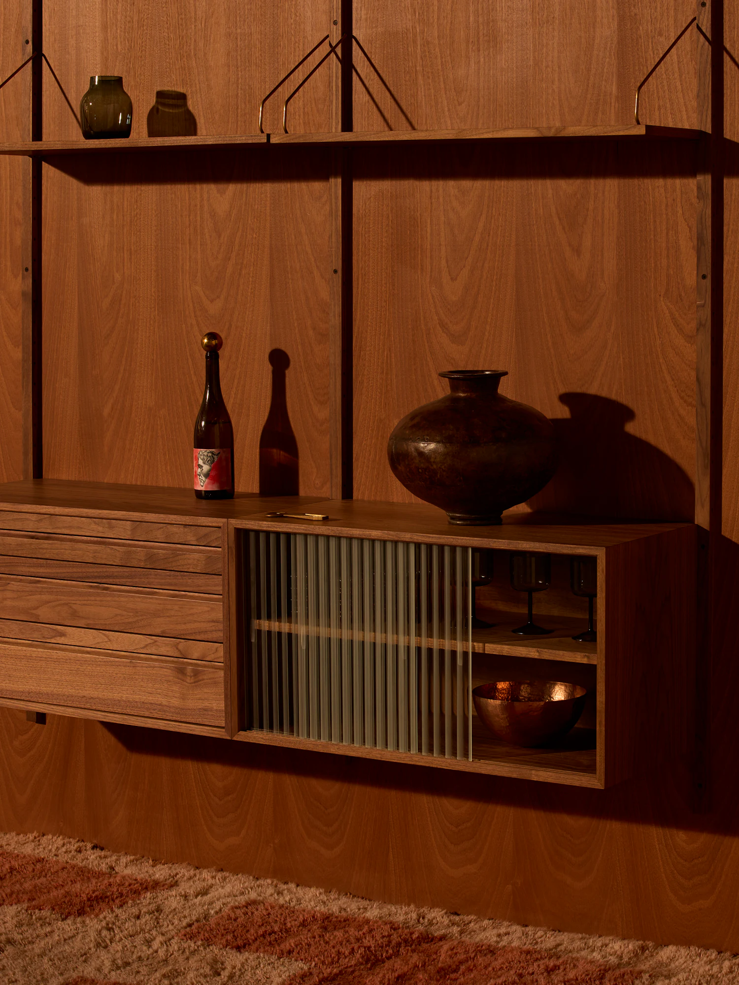 Royal System shelving cabinet front with slatted door and wood frame