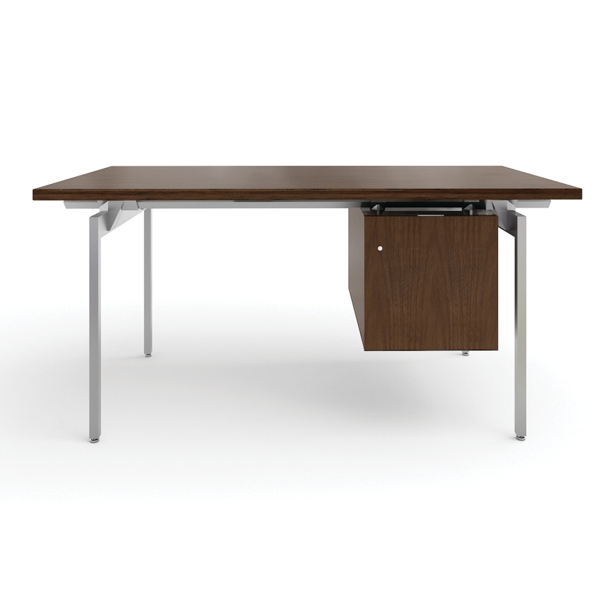 Antenna Desk with Storage, Light Walnut, Veneer, Silver