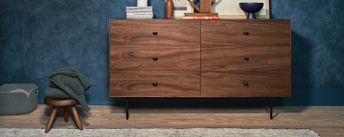 524 Tabouret Berger Stool and Loop Wide Dresser in a bedroom setting