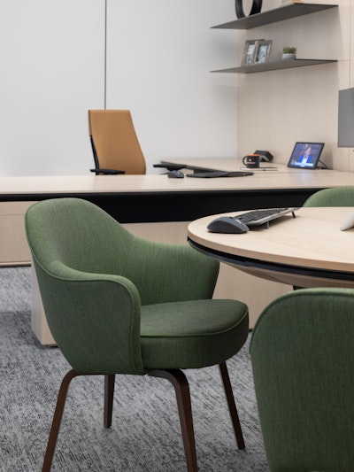 A private workstation and seating area at the BlackRock office in New York City