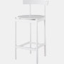 A white counter-height Comma Stool, viewed from the front at an angle.
