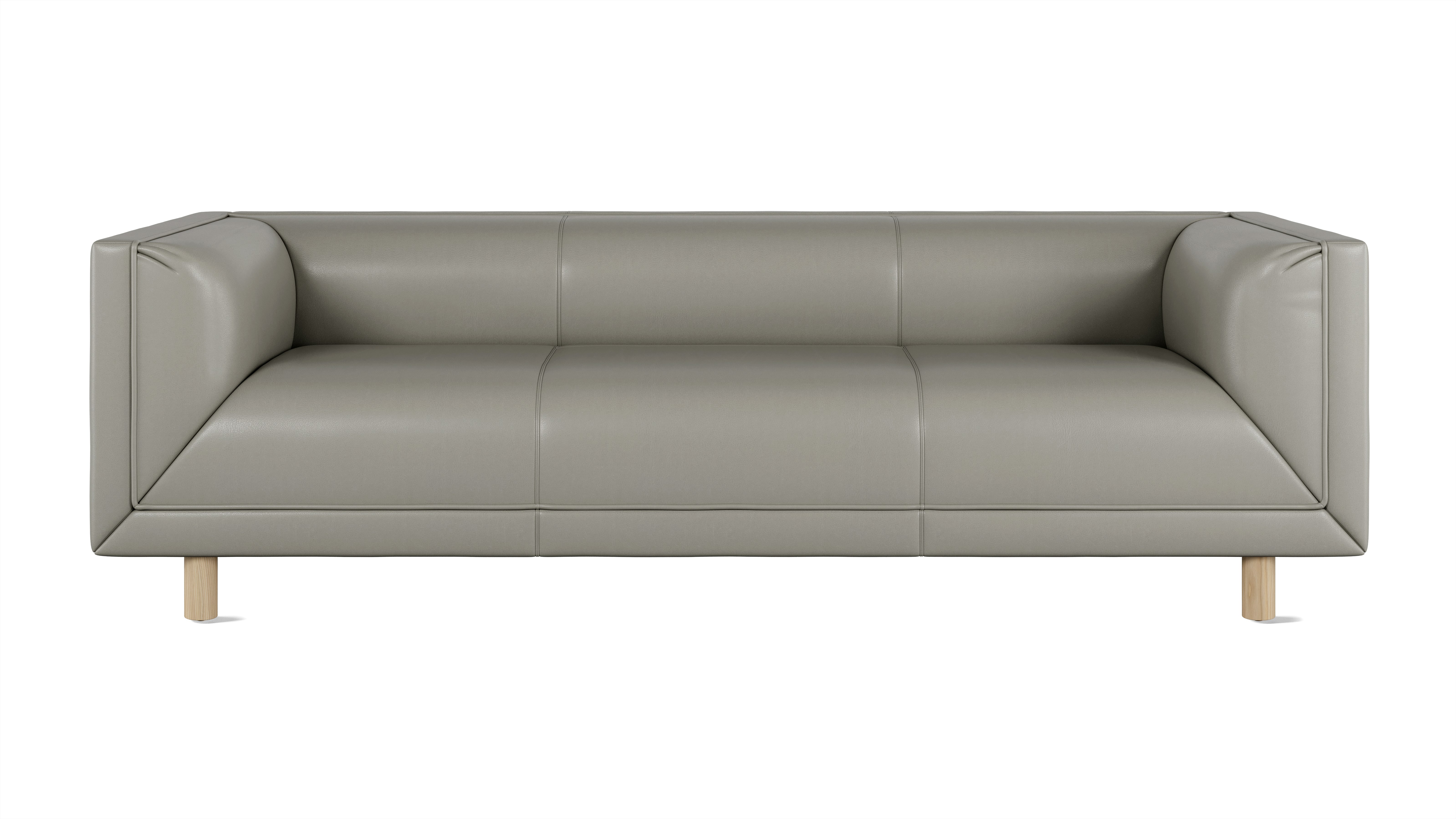 Rolled Arm Sofa 84,  Prone Leather,  Script,  White Ash