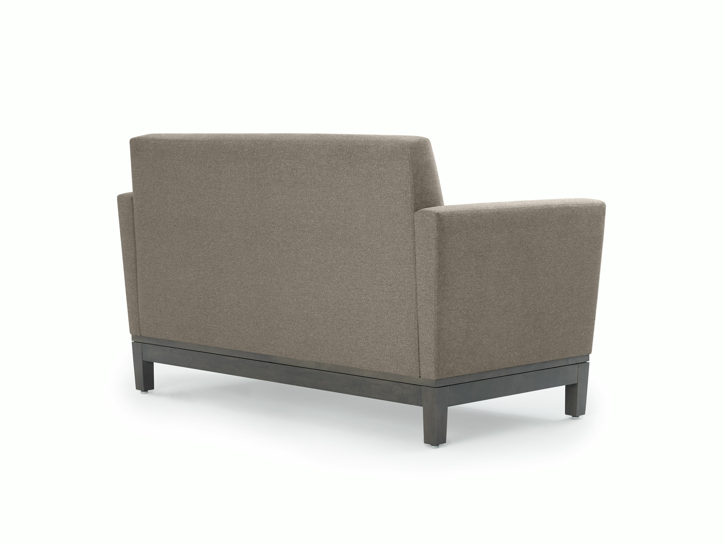 Back three-quarter view of Brava Platform Settee on wood base.