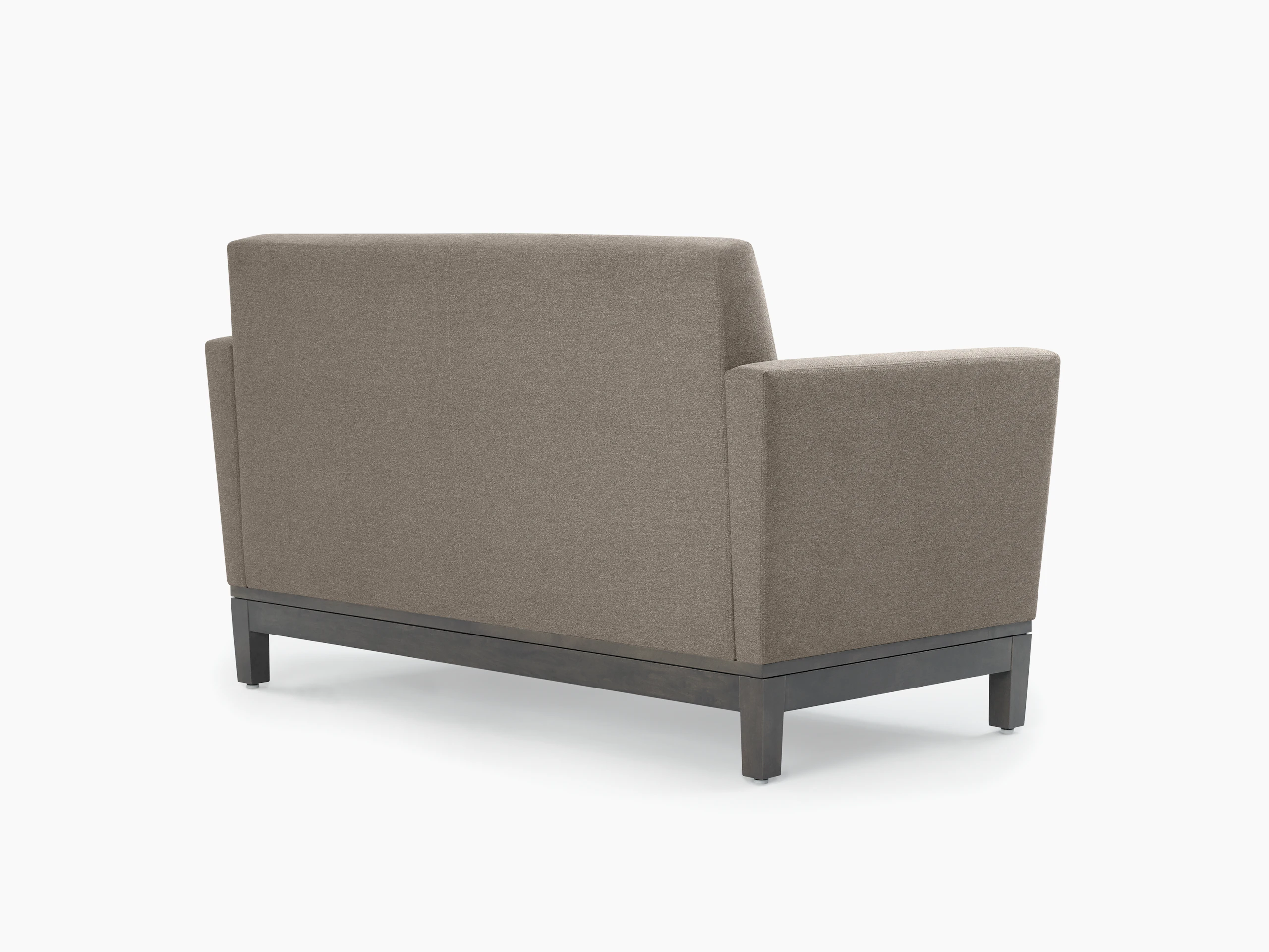 Back three-quarter view of Brava Platform Settee on wood base.