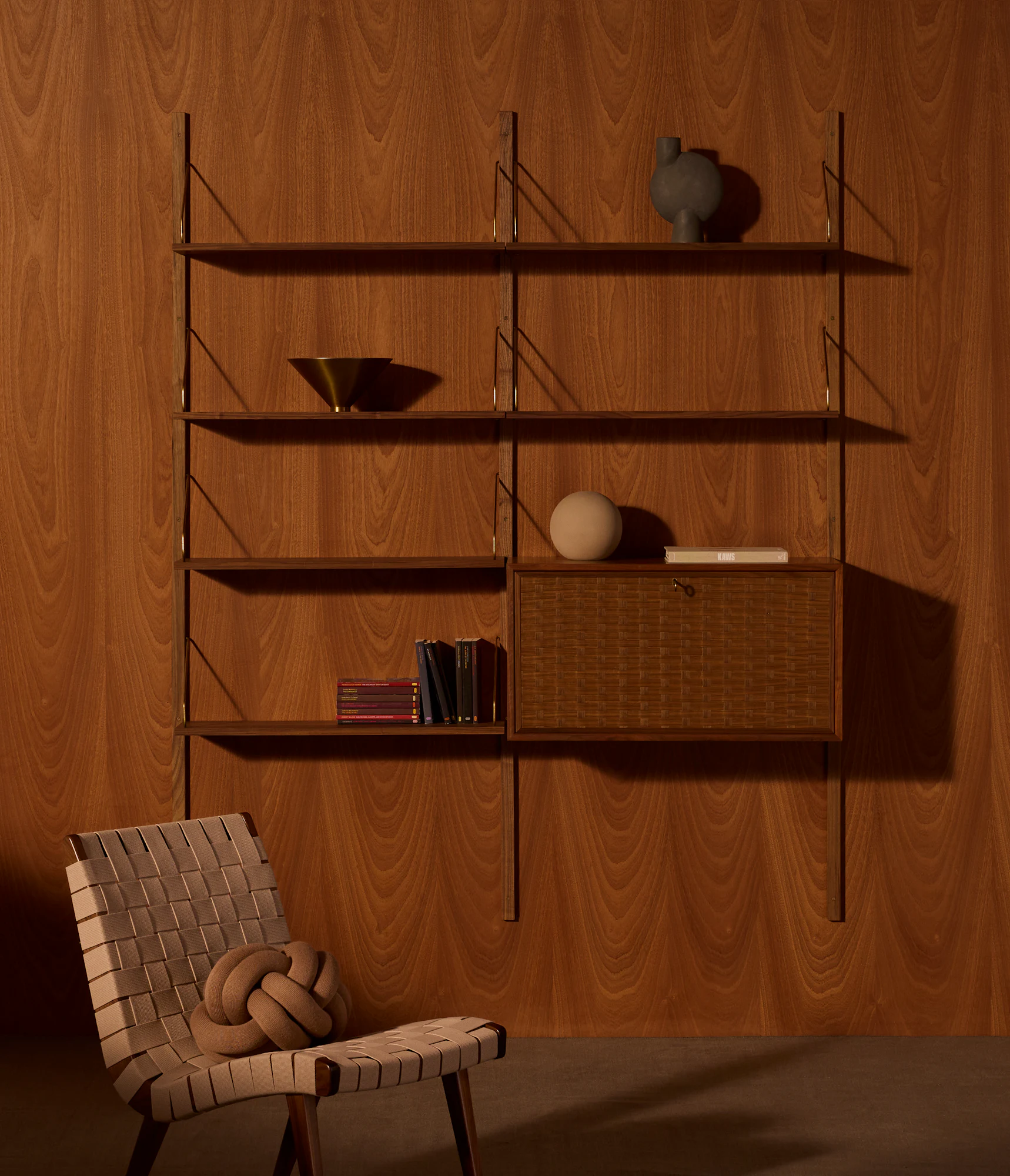 Royal System 2-bay shelving unit with open shelves and drawer cabinet
