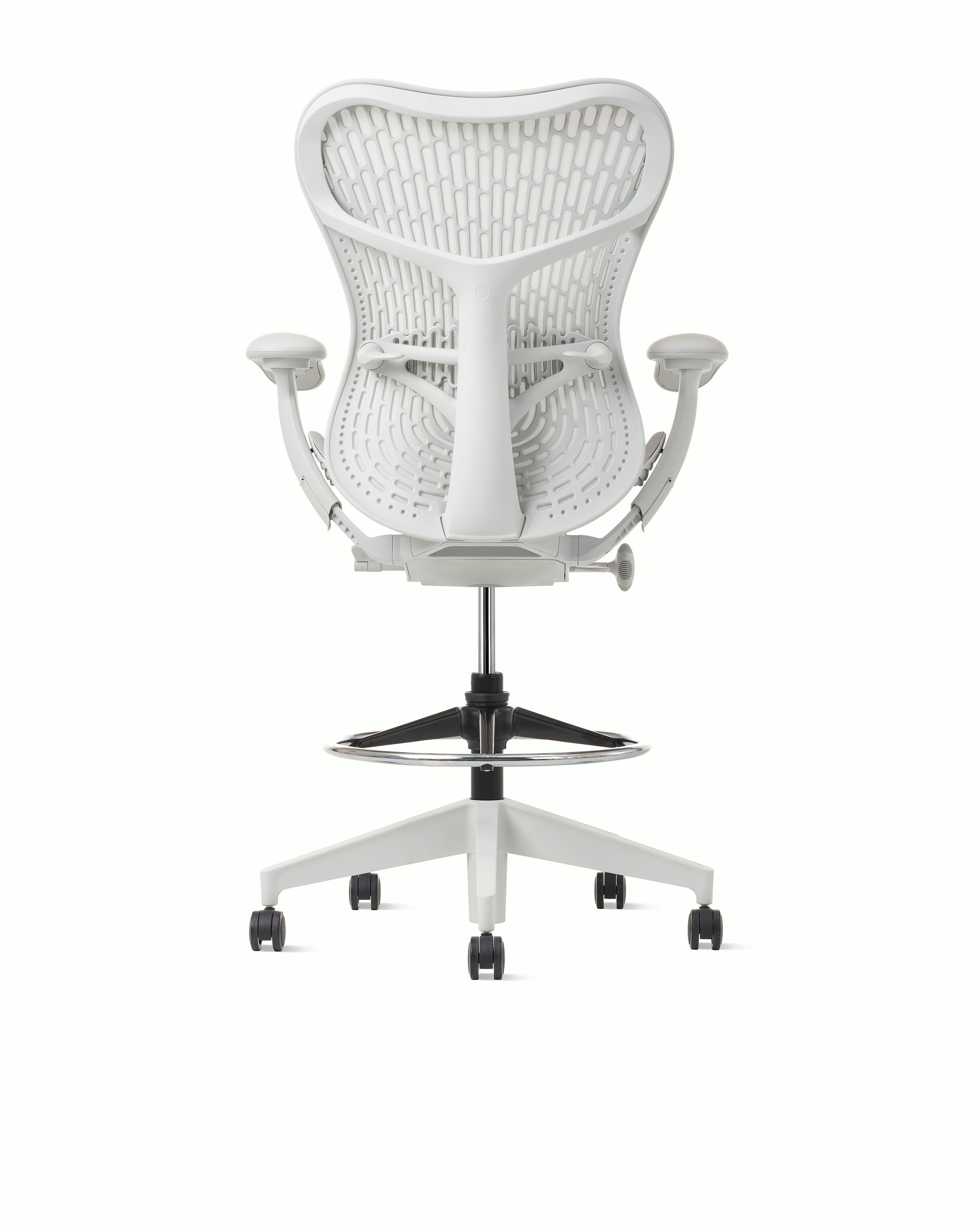 Rear view of a Mirra 2 stool with a Butterfly back in alpine. 