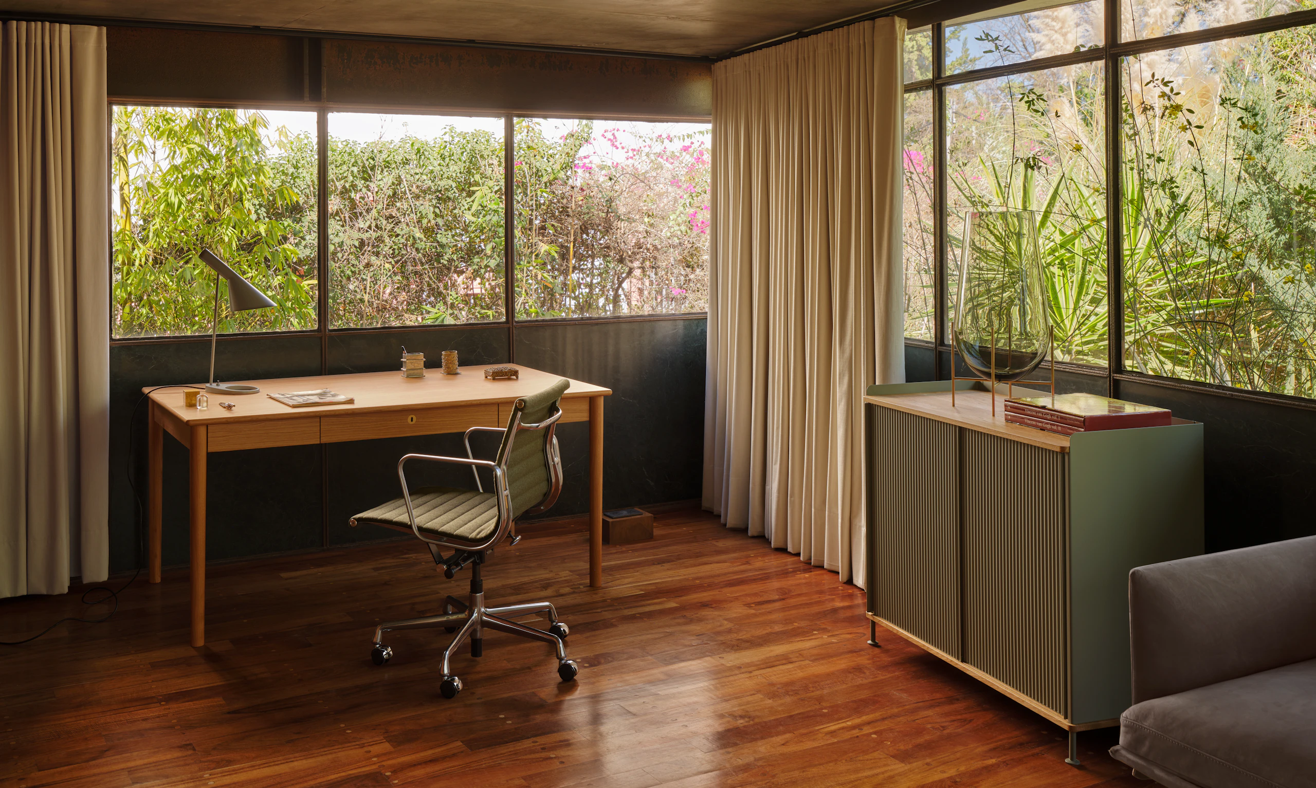 Edel Desk, EAG in Green and Enfold Sideboard in Dusty Green