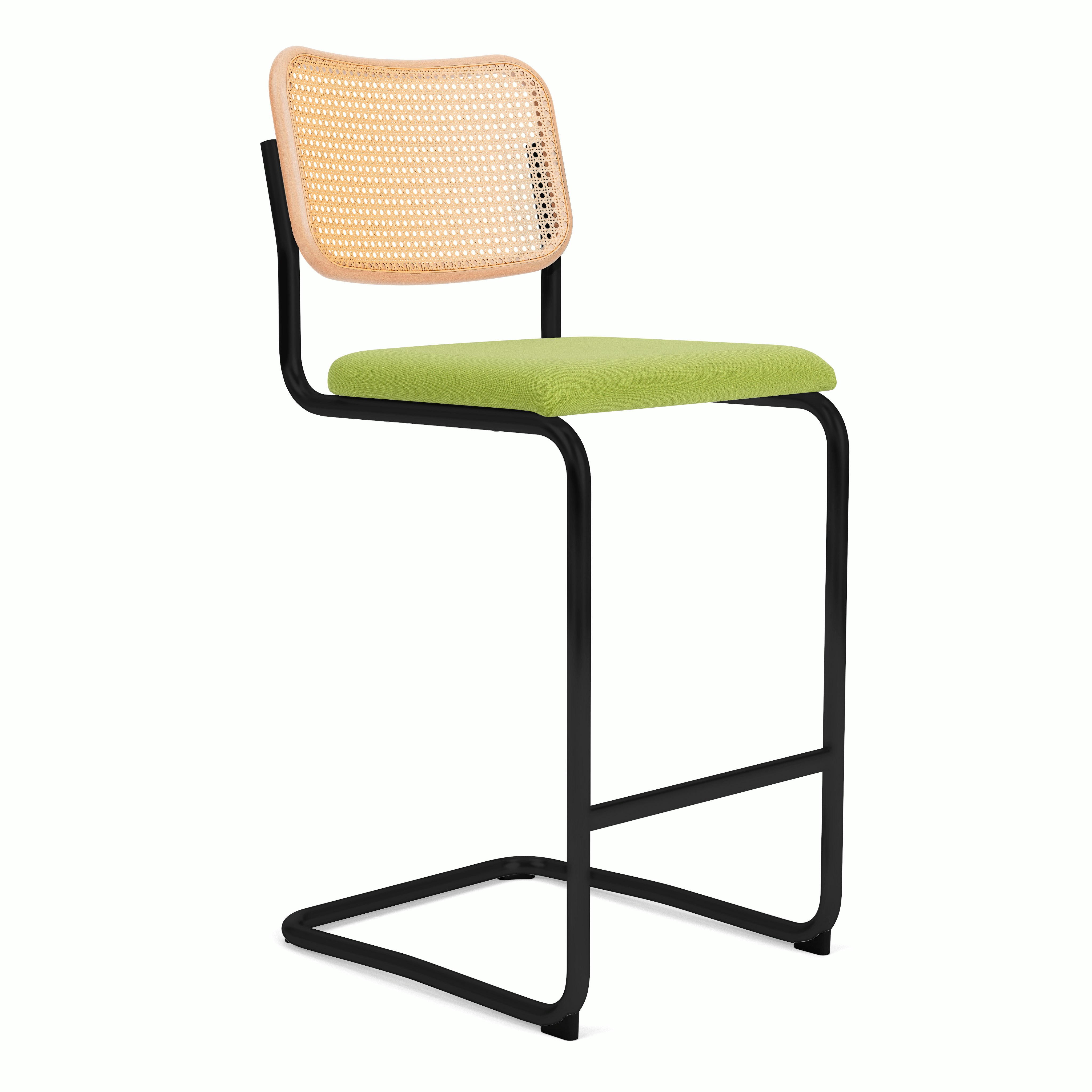 Cesca Upholstered Stool - Natural Beech,  Bar Height ,  Seat Pad,  hourglass,  spring,  black frame