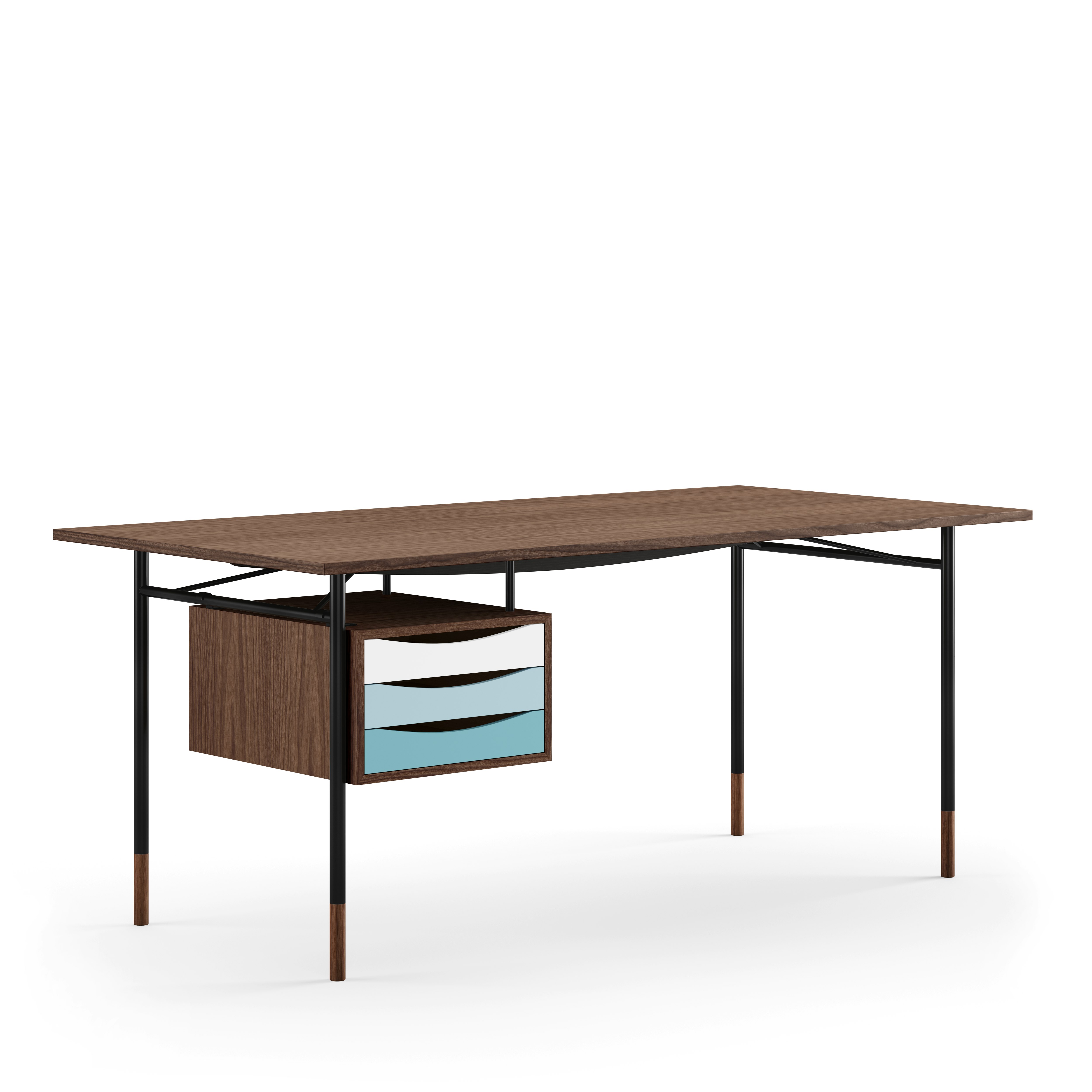 Nyhavn Desk - Walnut, Black, Cool Drawer