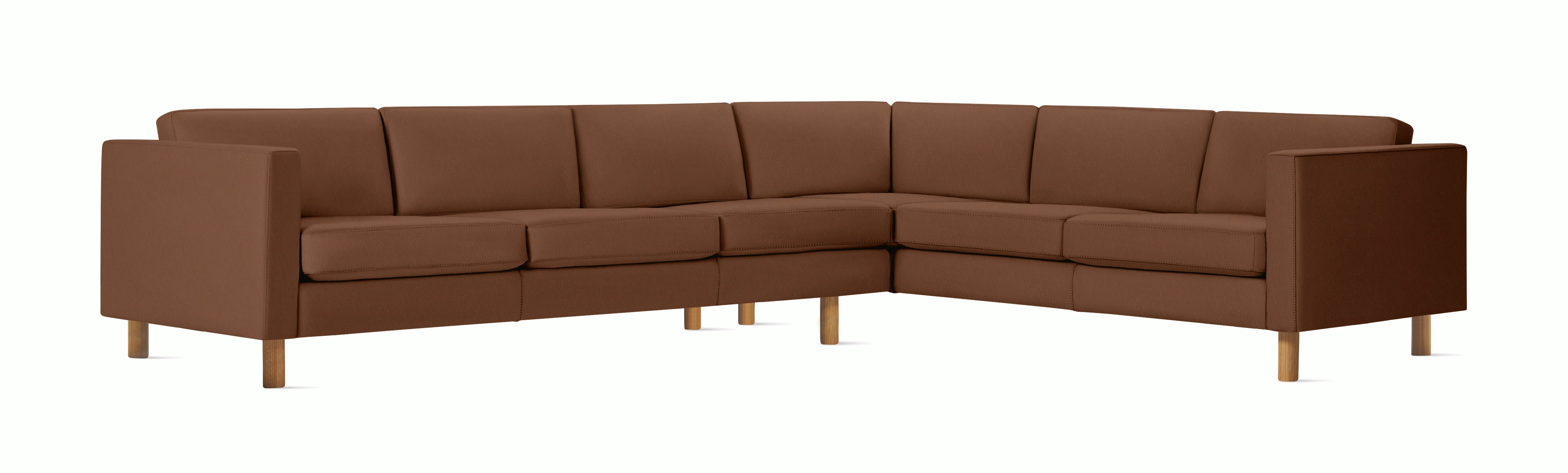 Lispenard Sectional in warm brown ledge leather with 6" legs.