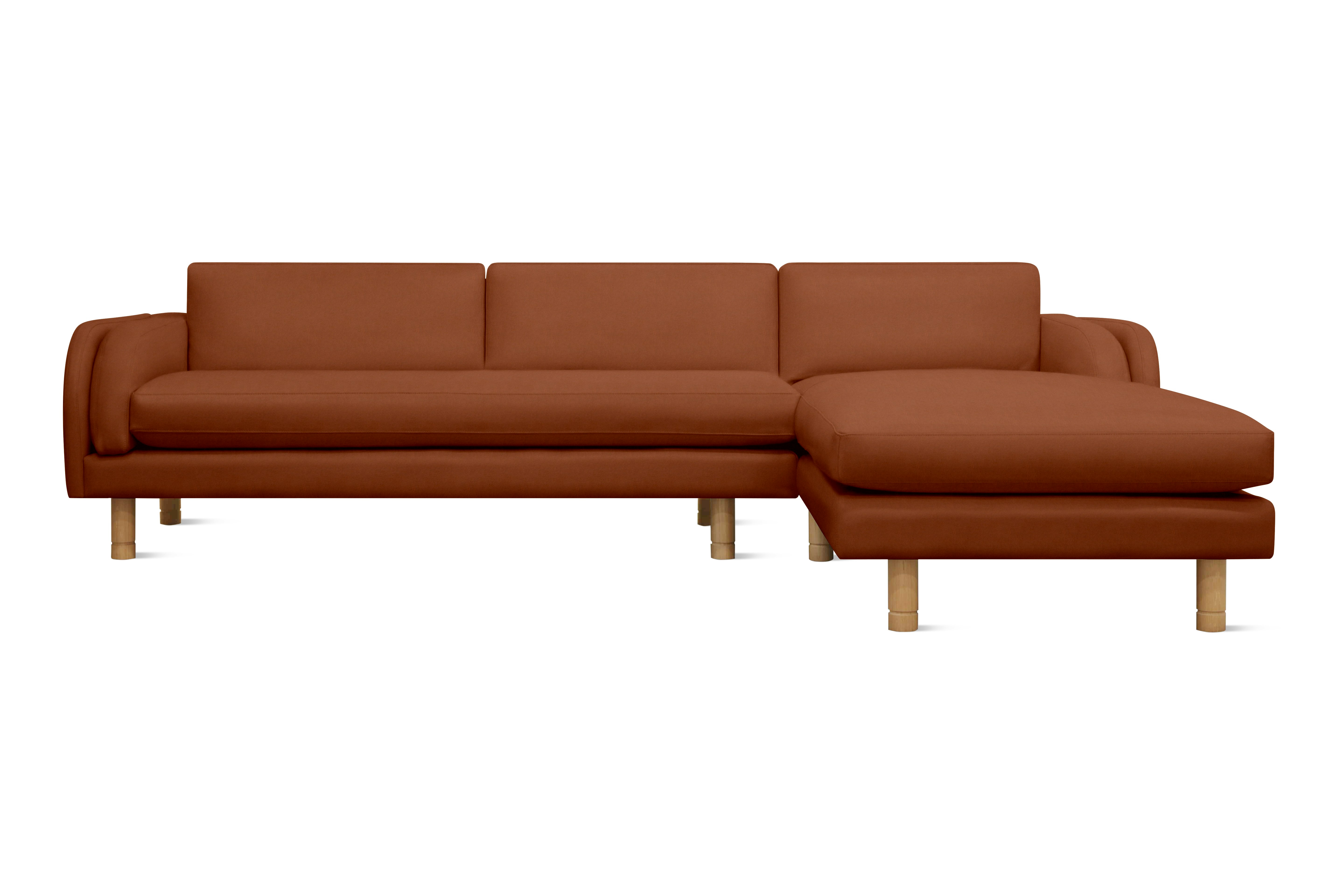 Moreno Sectional with Chaise - Right,  Marquis Velvet,  Rust,  Oak