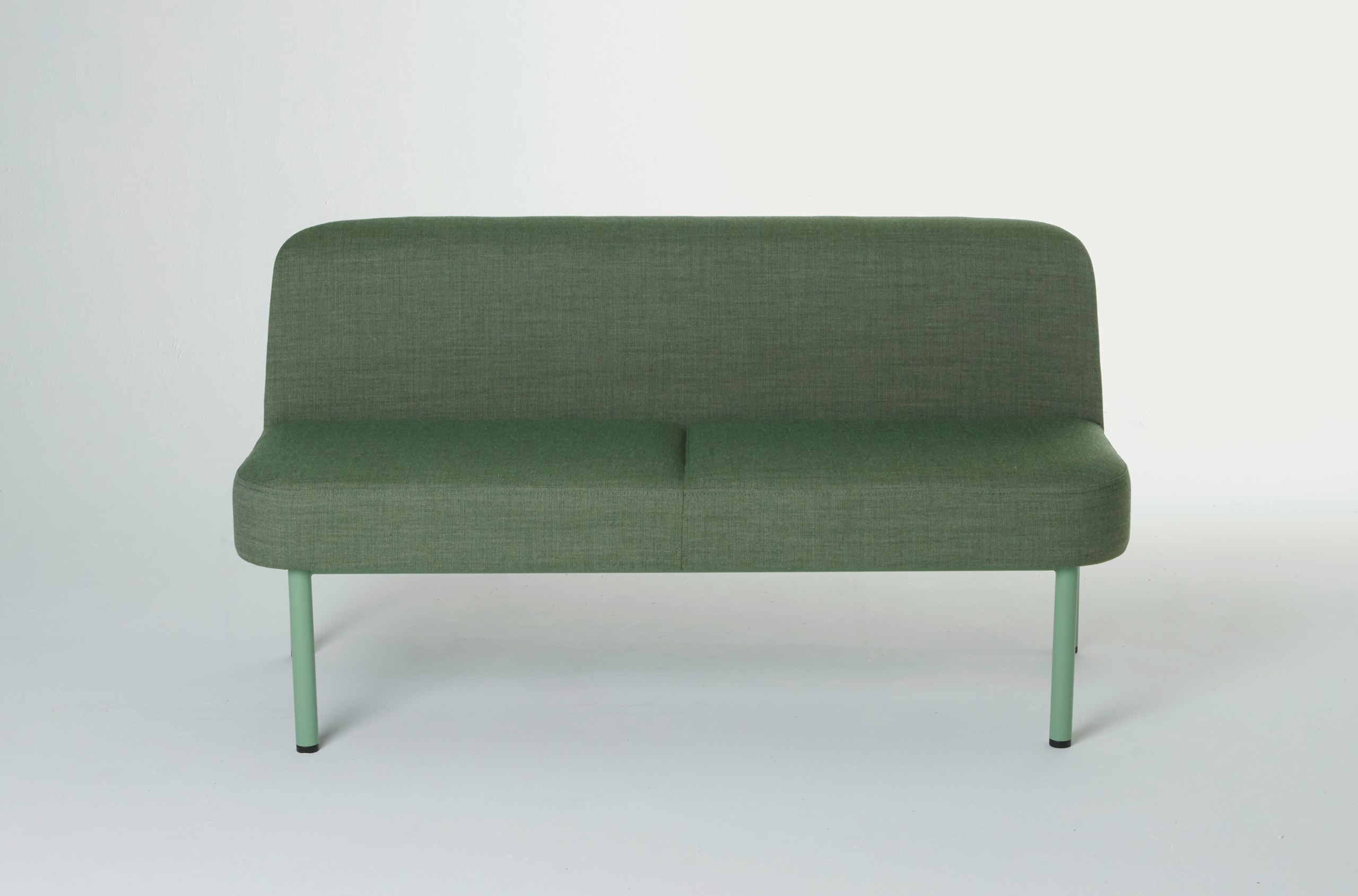 A front view of the Hue Sofa in green.