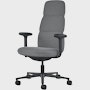 Front angle view of a high-back Asari chair by Herman Miller in dark grey with height adjustable arms.