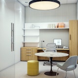 Thriving Workplace Private Office with Reff Profiles and Saarinen Collection Reff profiles workwall l-shelves height-adjustable table wardrobe generation by knoll work chair task chair saarinen dining table saarinen desk saarinen executive chair rockwell unscripted upholstered seat muuto tip desktop lamp