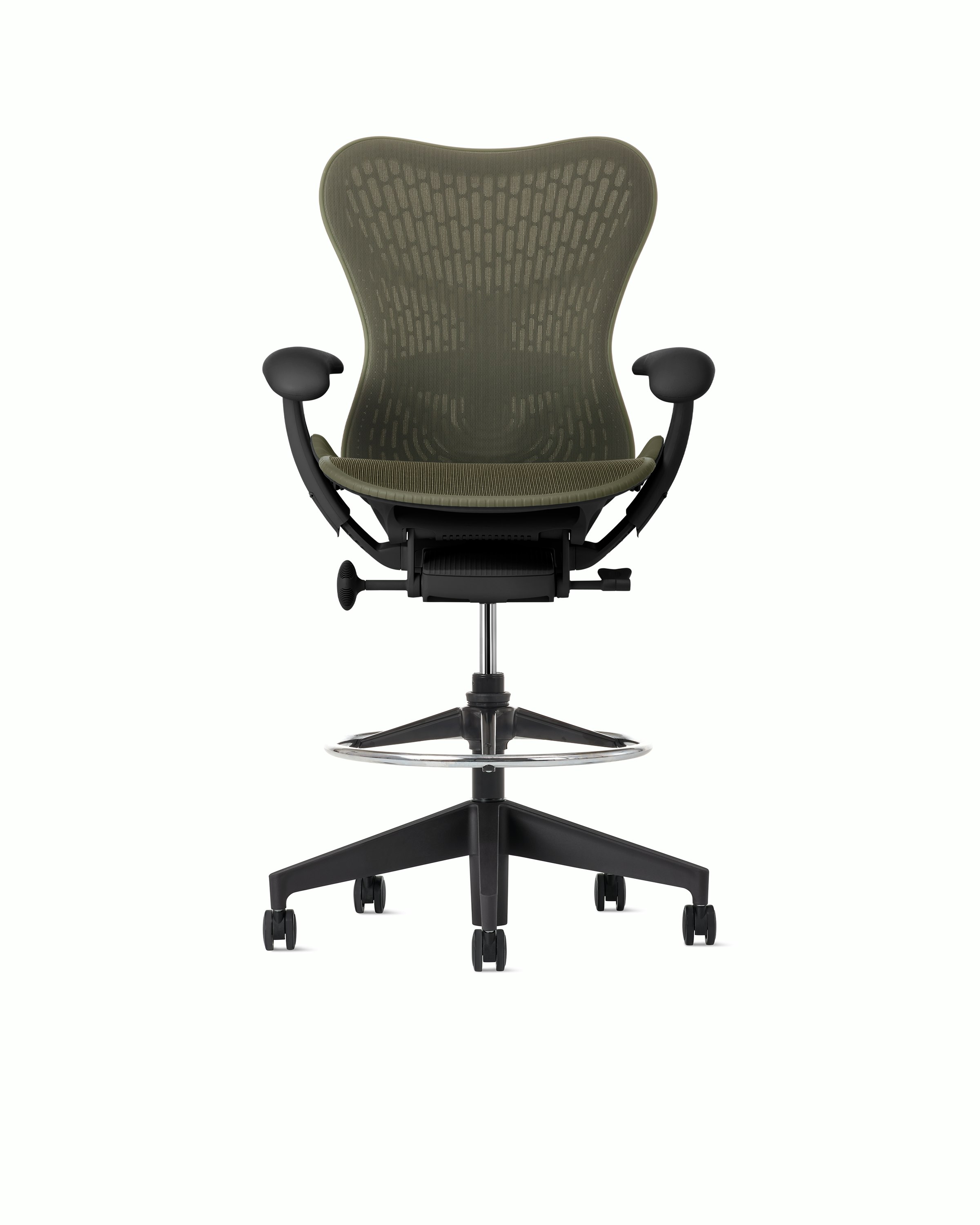 Mirra 2 Stool in Graphite with Olive Butterfly Suspension and Fixed seat