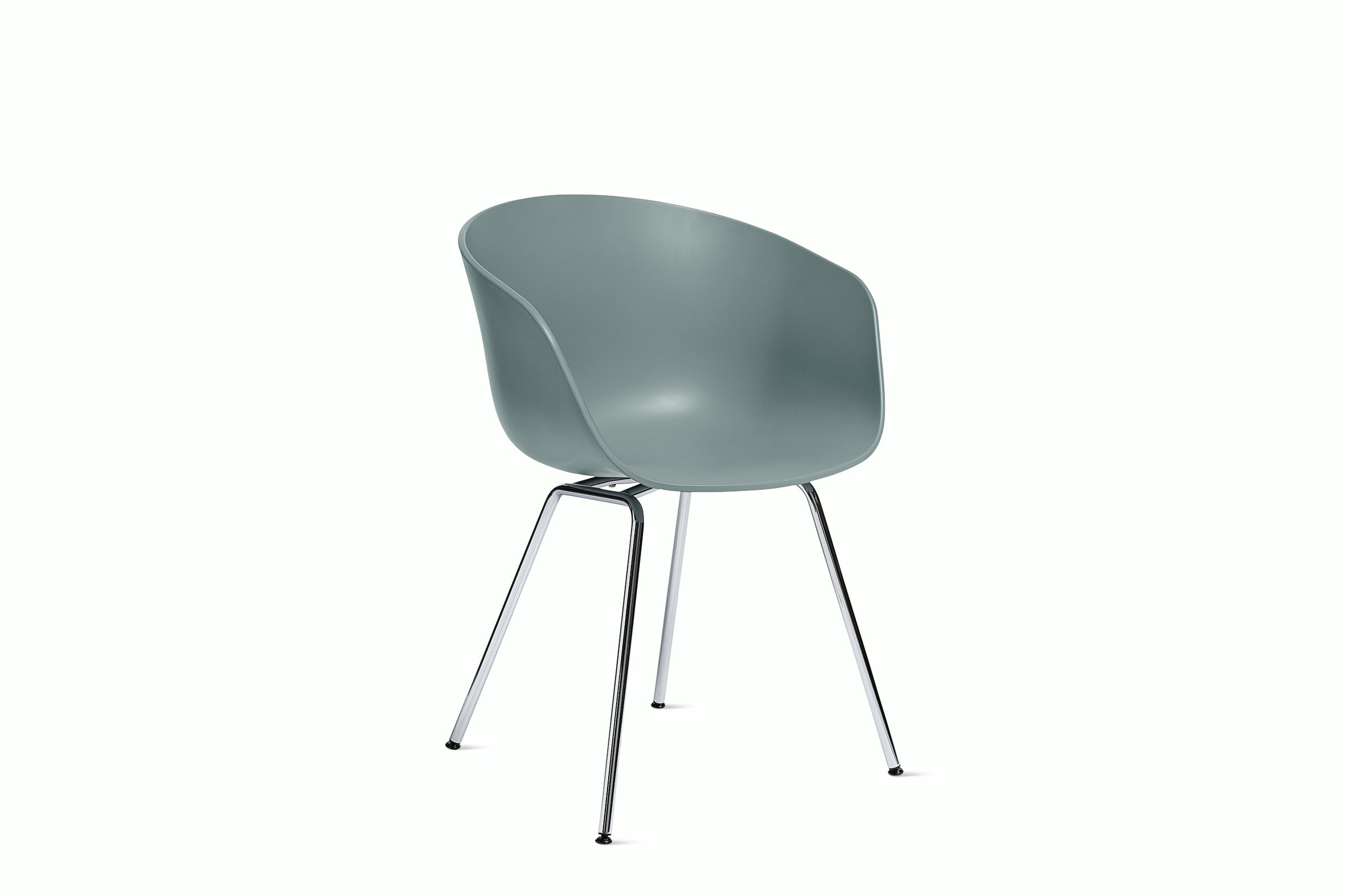 A front angle view of the AAC 26 About a Chair Armchair with a metal base.
