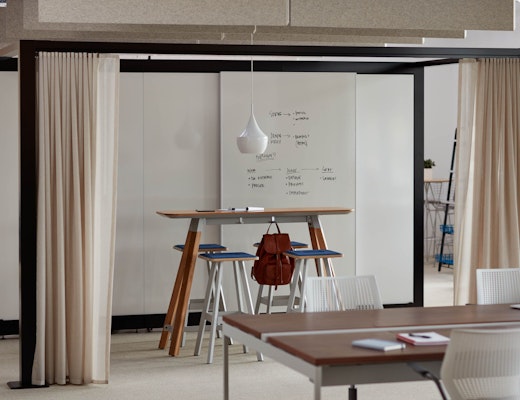 Rockwell Unscripted Creative Wall with Tall Table Rockwell Unscripted Creative Wall sliding conversation board easy stool inviting ideation
