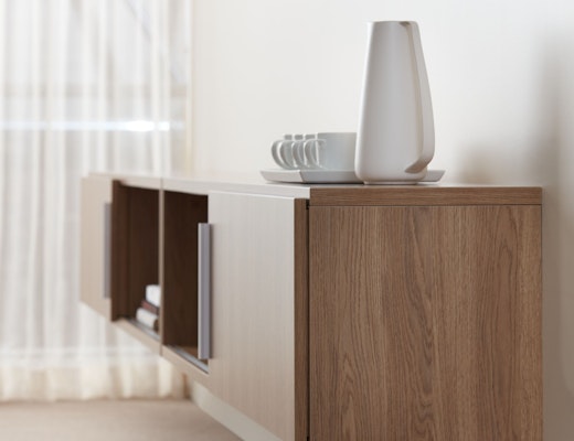 Anchor Wall Mounted Overhead Storage  laminate fronts low mount wood grain laminate credenza team meeting overhead storage wall mount