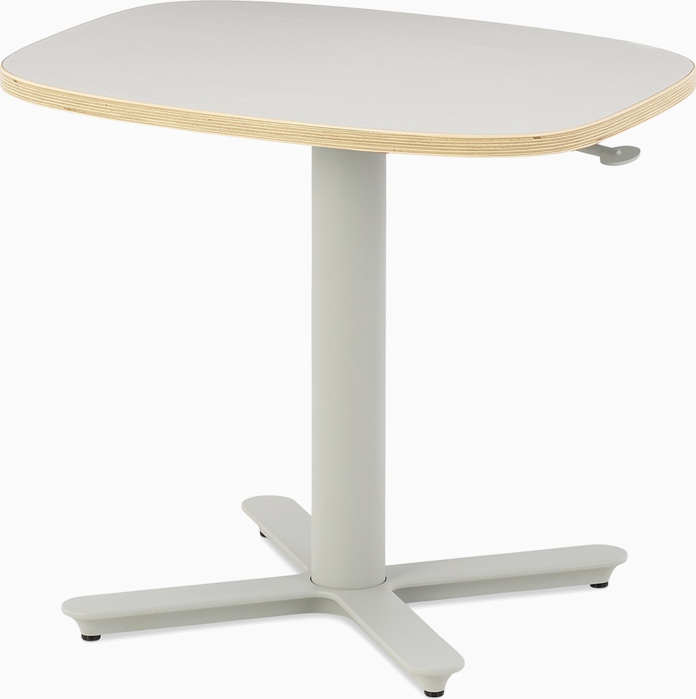 Small Passport Work table with white top, light grey base and glides