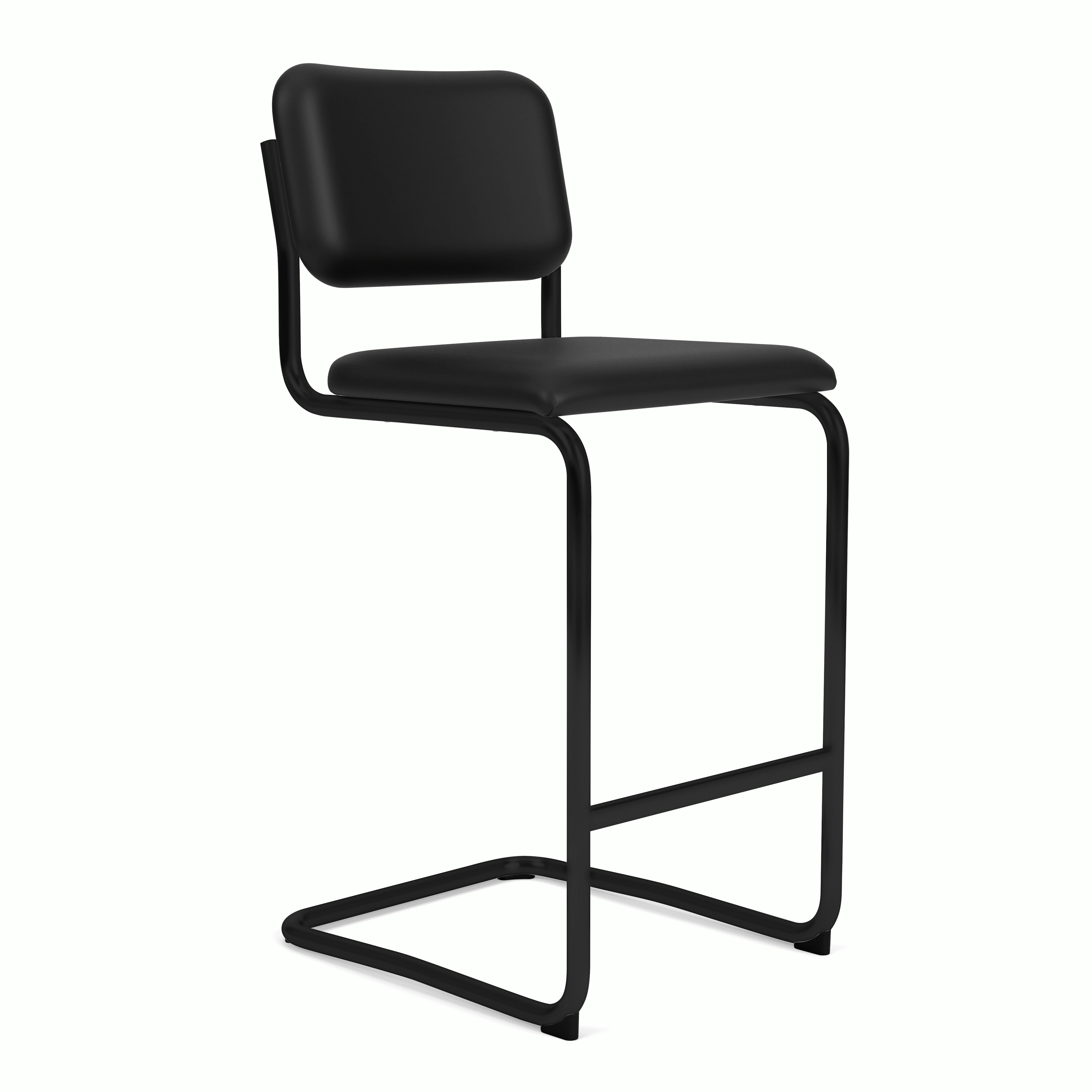 Cesca Upholstered Stool - Fully Upholstered,  Volo Leather,  Black ,  Black