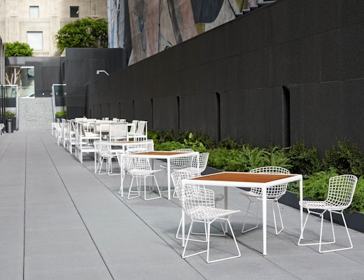 Outdoor Bertoia and Schultz 1966 Collection  Bertoia Side Chair Richard Schultz 1966 Dining Barstool 1966 Dining Table outdoor community shared spaces