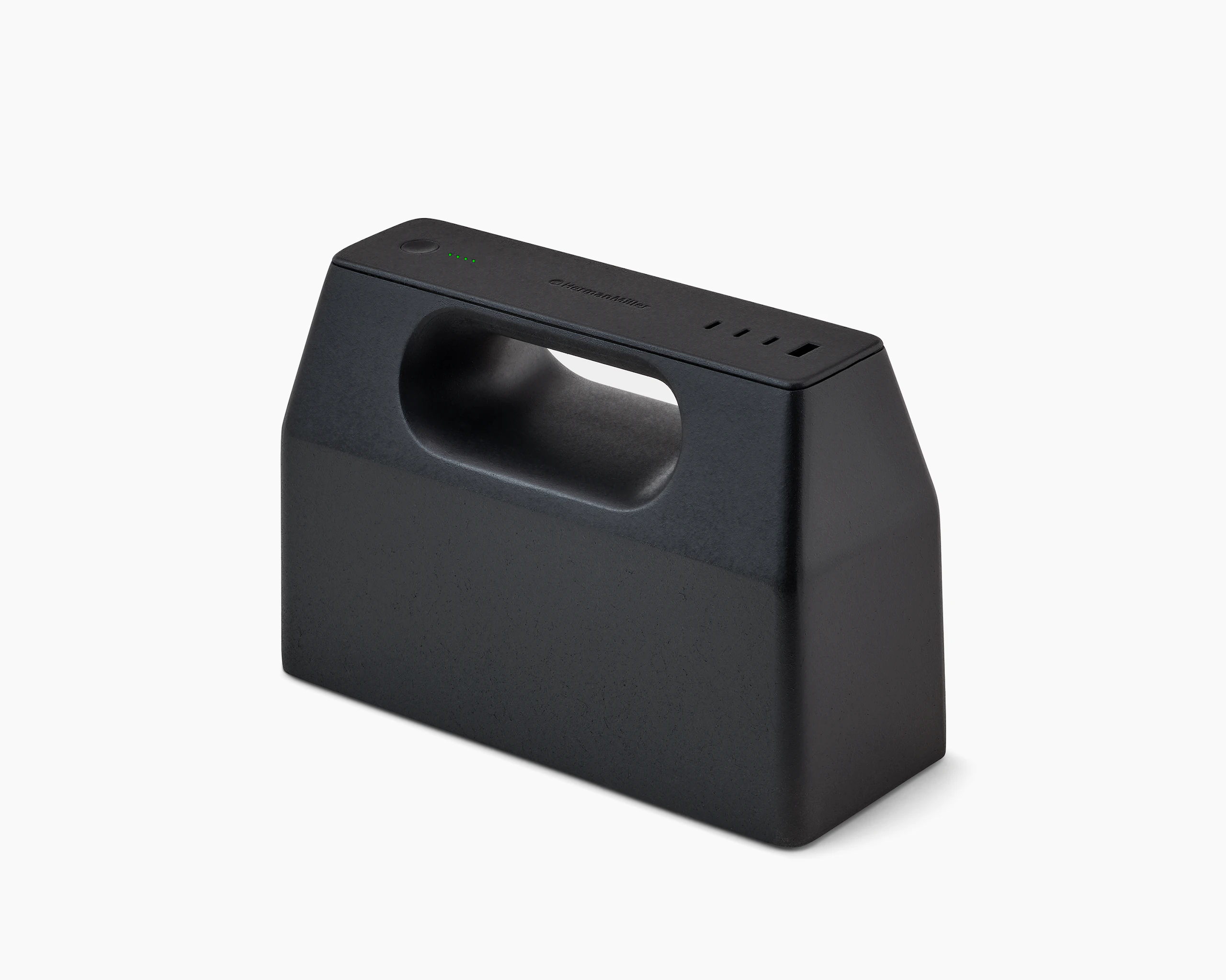 Black OE1 Power Pack viewed from an angle with four green charge indicator lights illuminated.