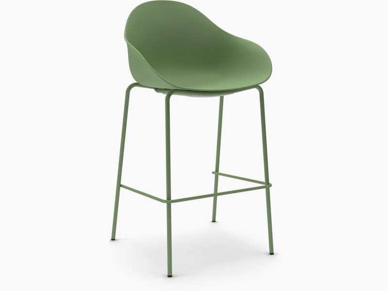 Three-quarter view of a green Ruby Stool with matching bar-height sled base.