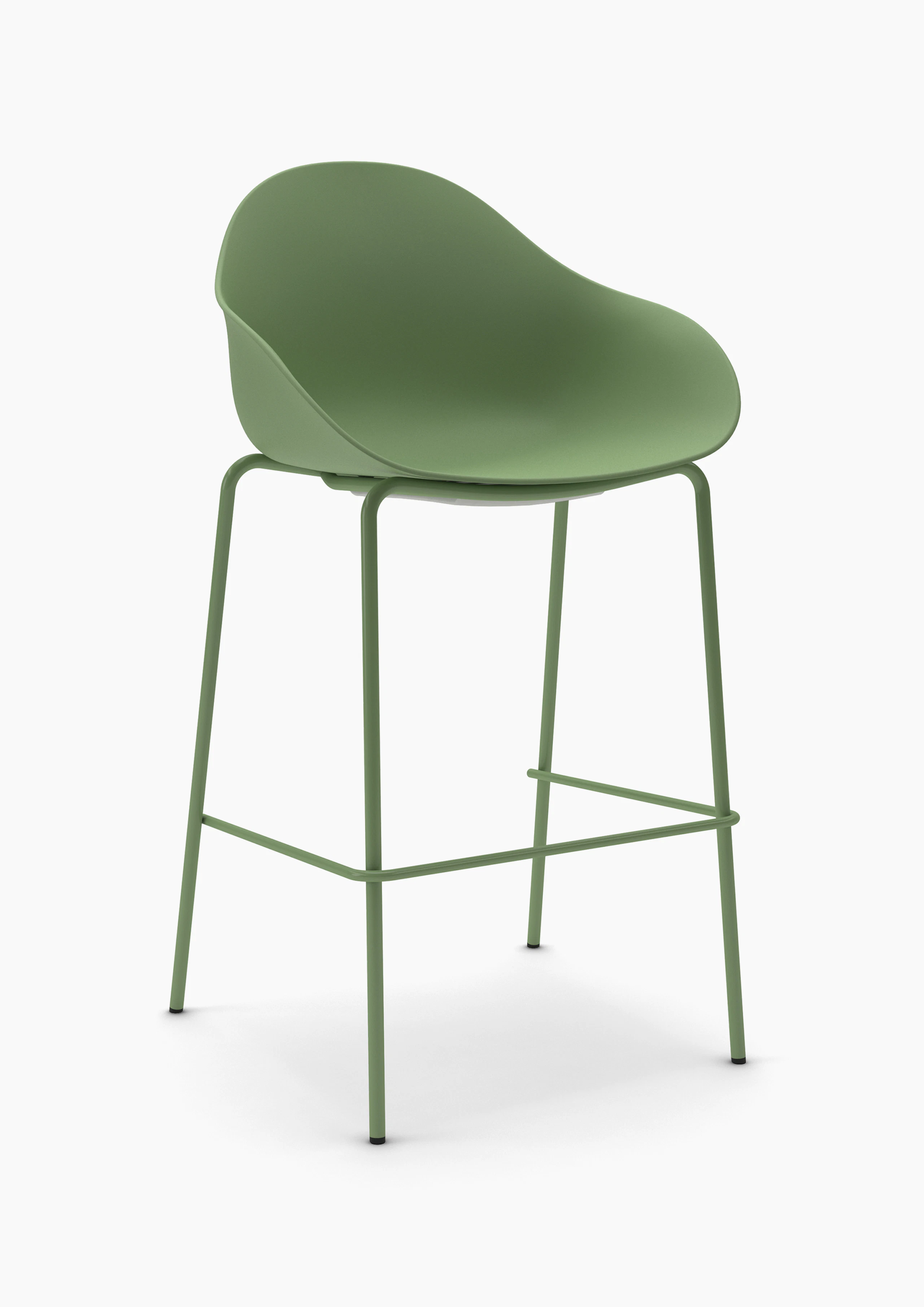 Three-quarter view of a green Ruby Stool with matching bar-height sled base.