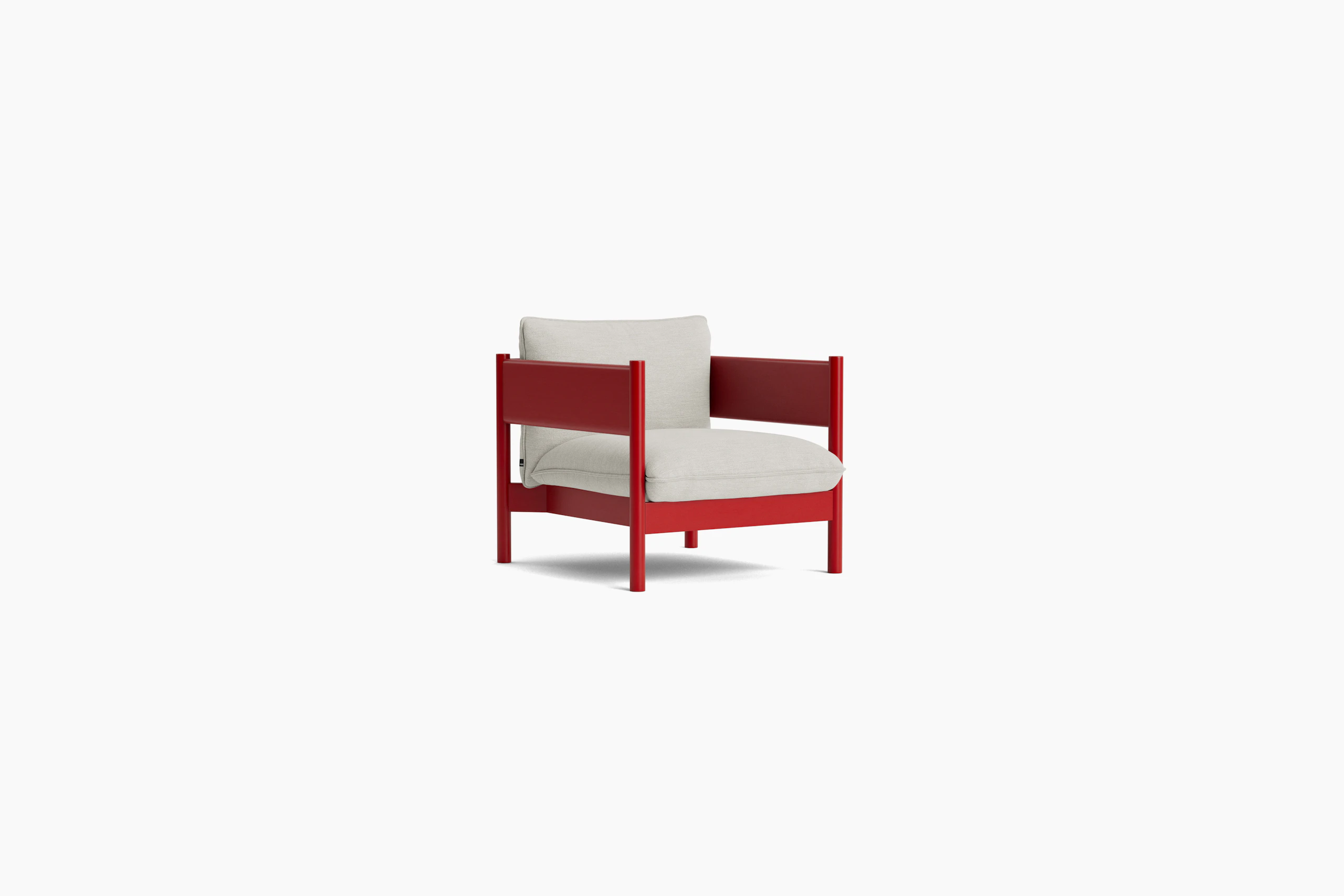 Arbour Club Armchair with red base and white upholstery viewed from an angle