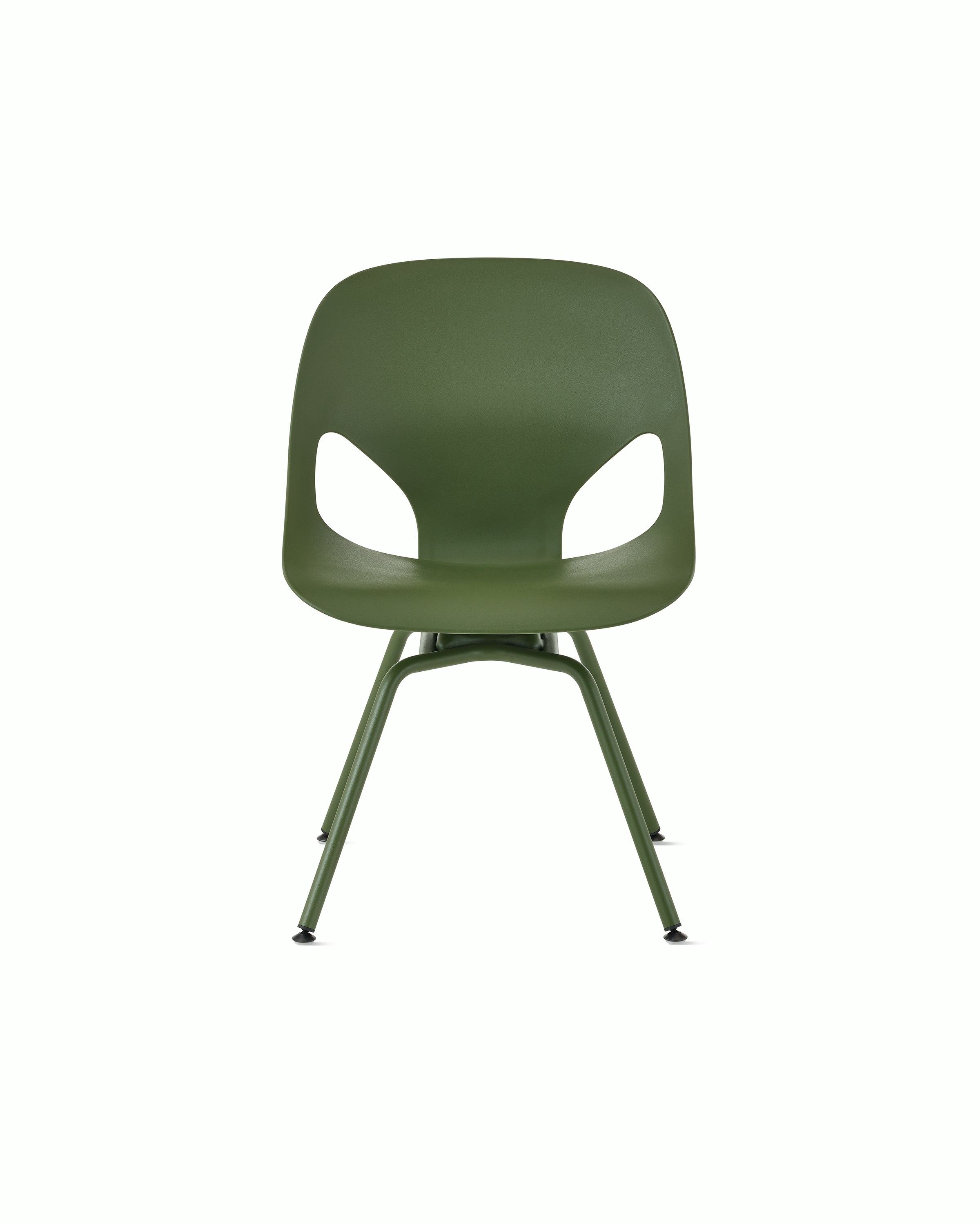 Front view of an olive armless Zeph side chair.