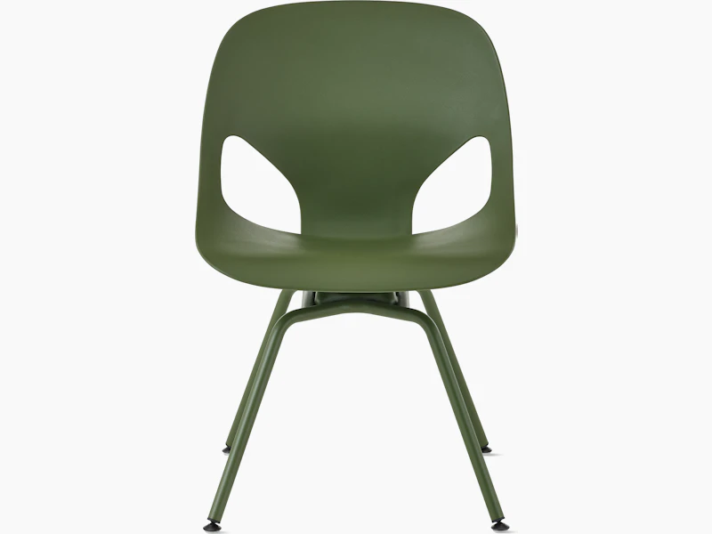 Front view of an olive armless Zeph side chair.