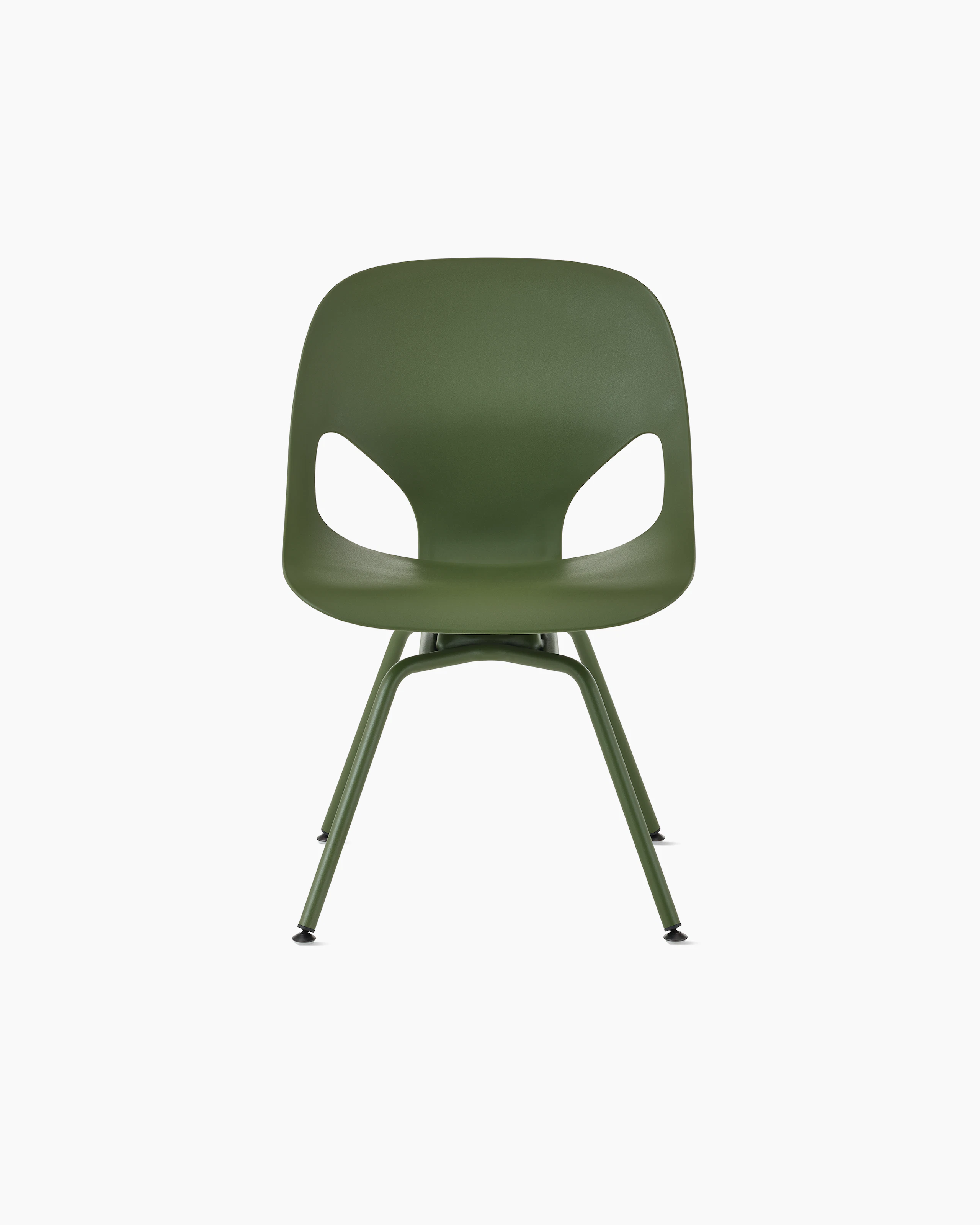 Front view of an olive armless Zeph side chair.