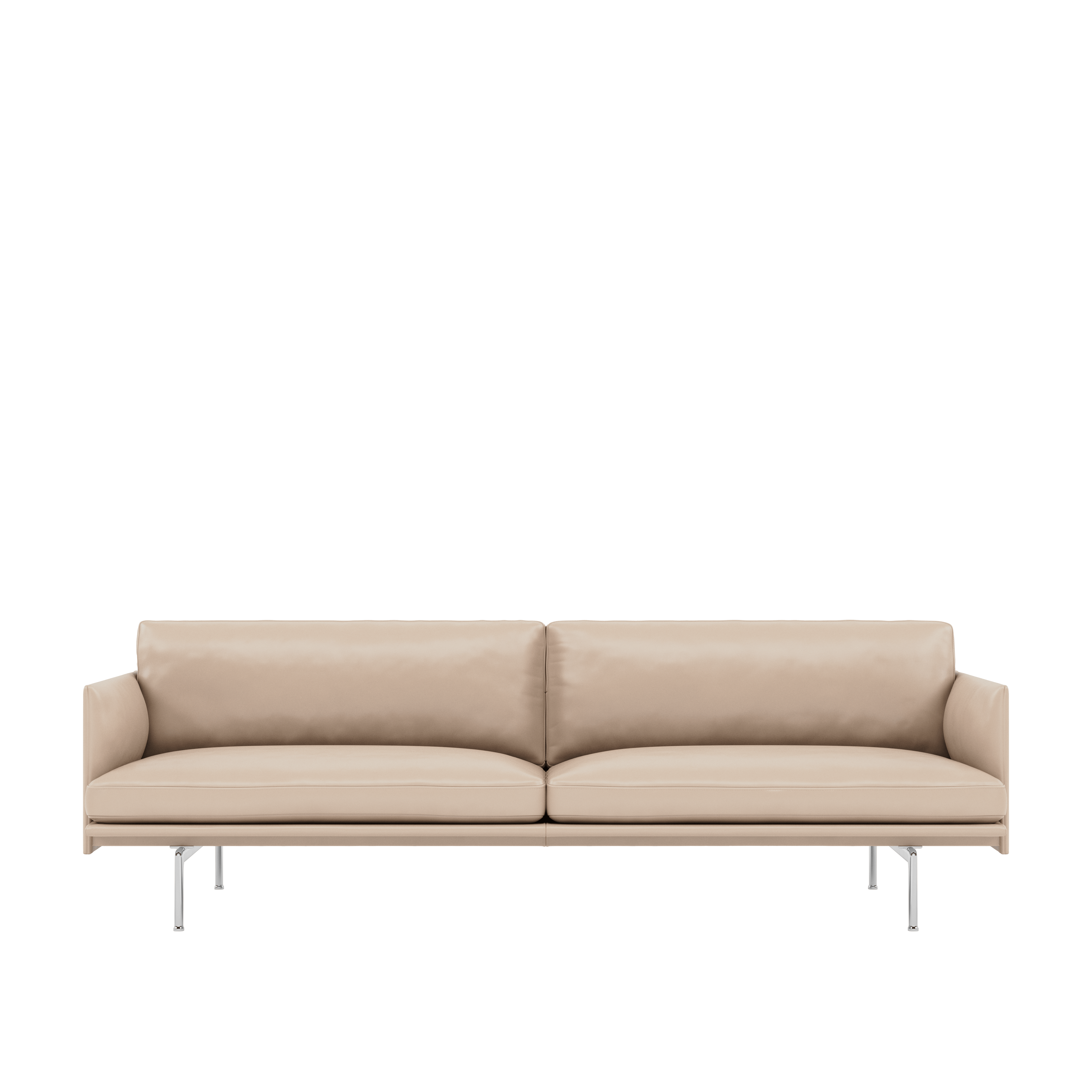 Outline Sofa, 3-Seater,  Polished Aluminum,  Refine Leather ,  CREAM