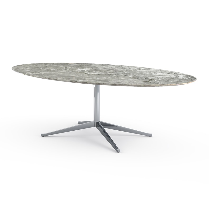 Florence Knoll Table Desk - Oval, 96", Satin Grey, Polished Chrome